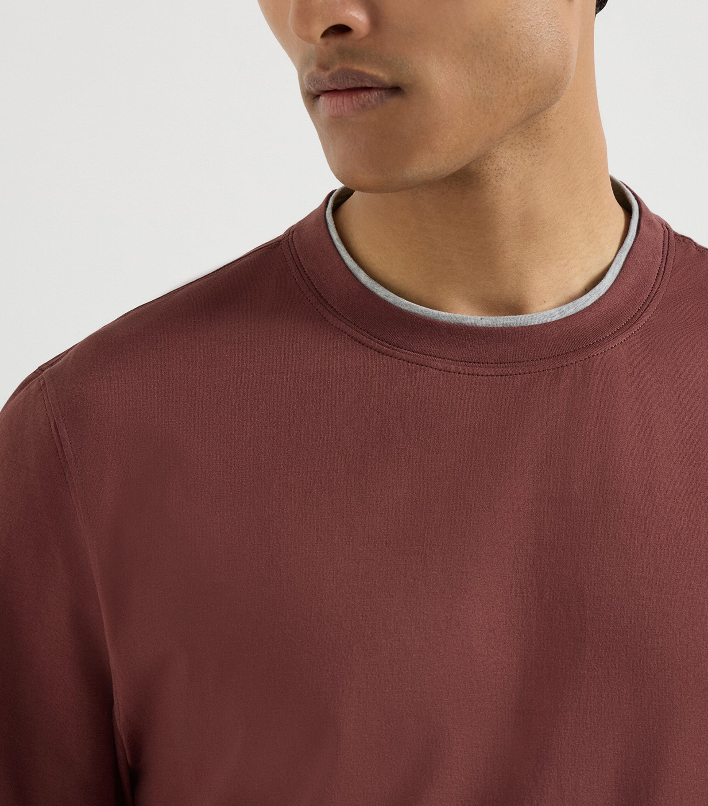 Brunello Cucinelli Mens Cotton Faux-Layer T-Shirt Dark Red Image 6