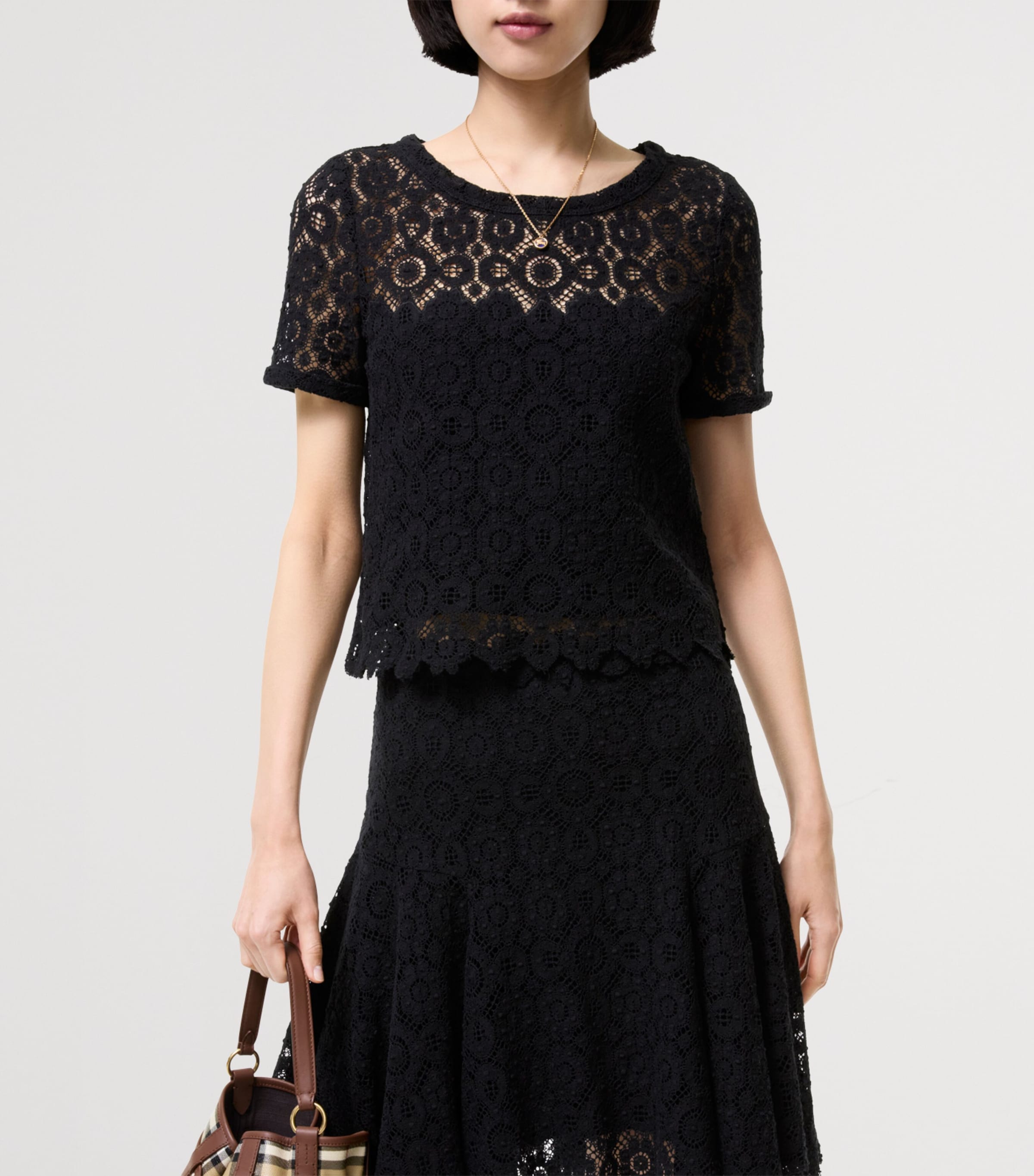 Burberry Womens Lace Floral Blouse Black Image 2