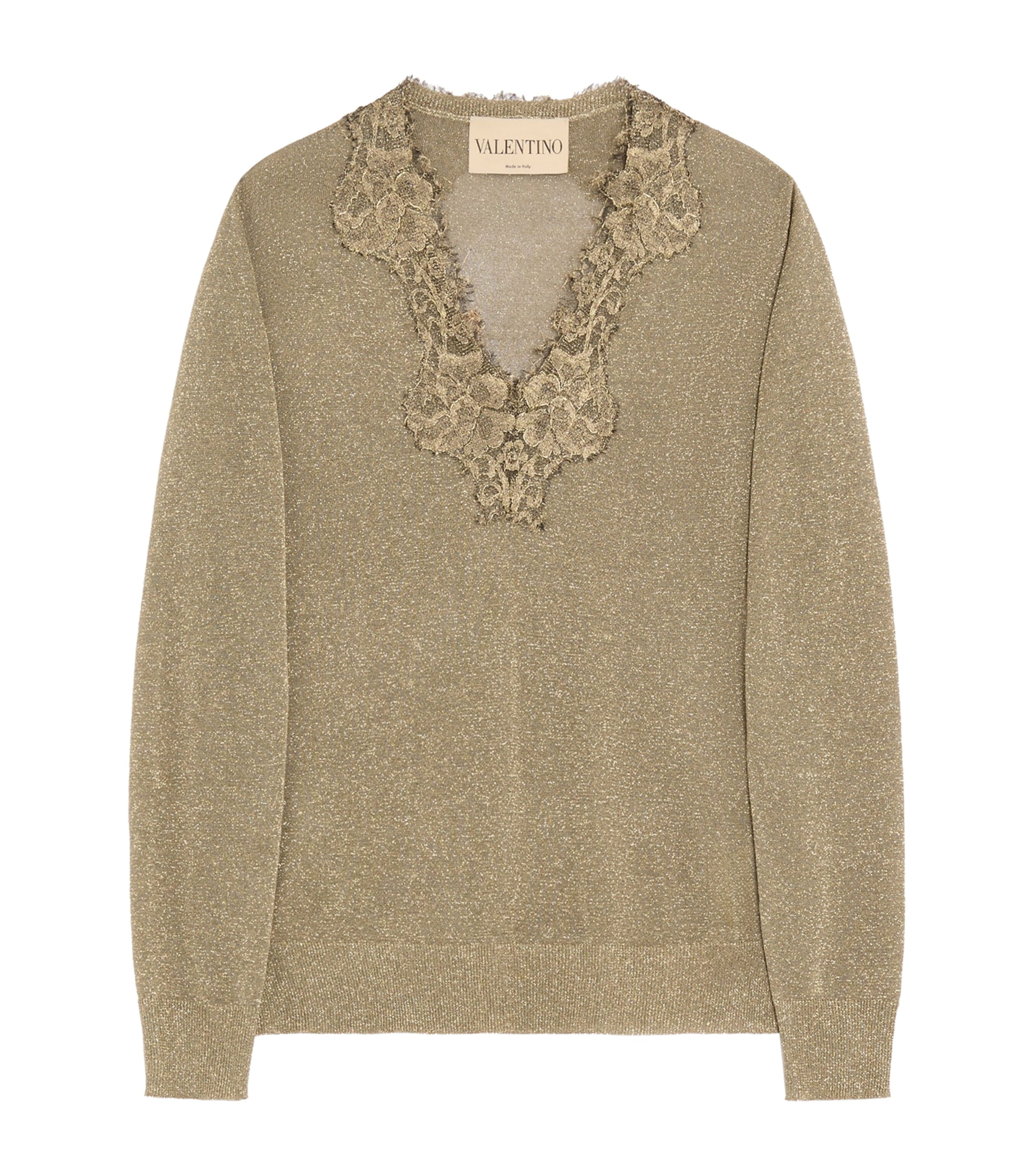VALENTINO レースニット Valentino Gold Lace-Trim V-Neck Sweater | Harrods JP