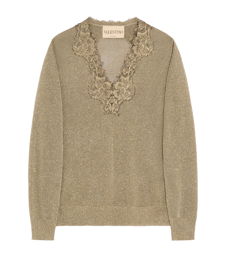 Valentino Womens Lace-Trim V-Neck Sweater Image 1