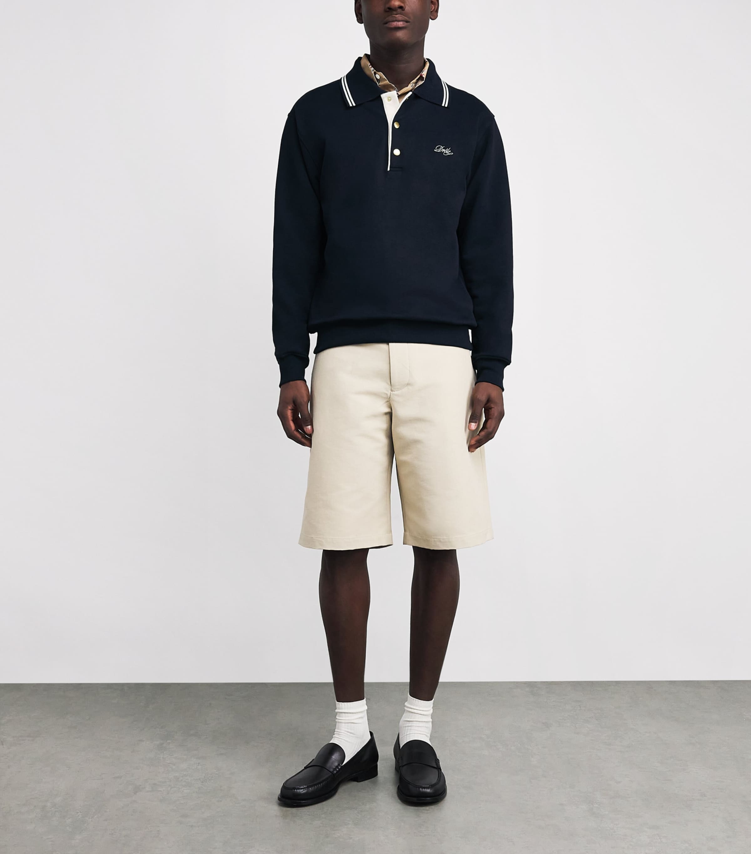 Cotton Pipe-Collar Polo Sweatshirt NAVY Image 2