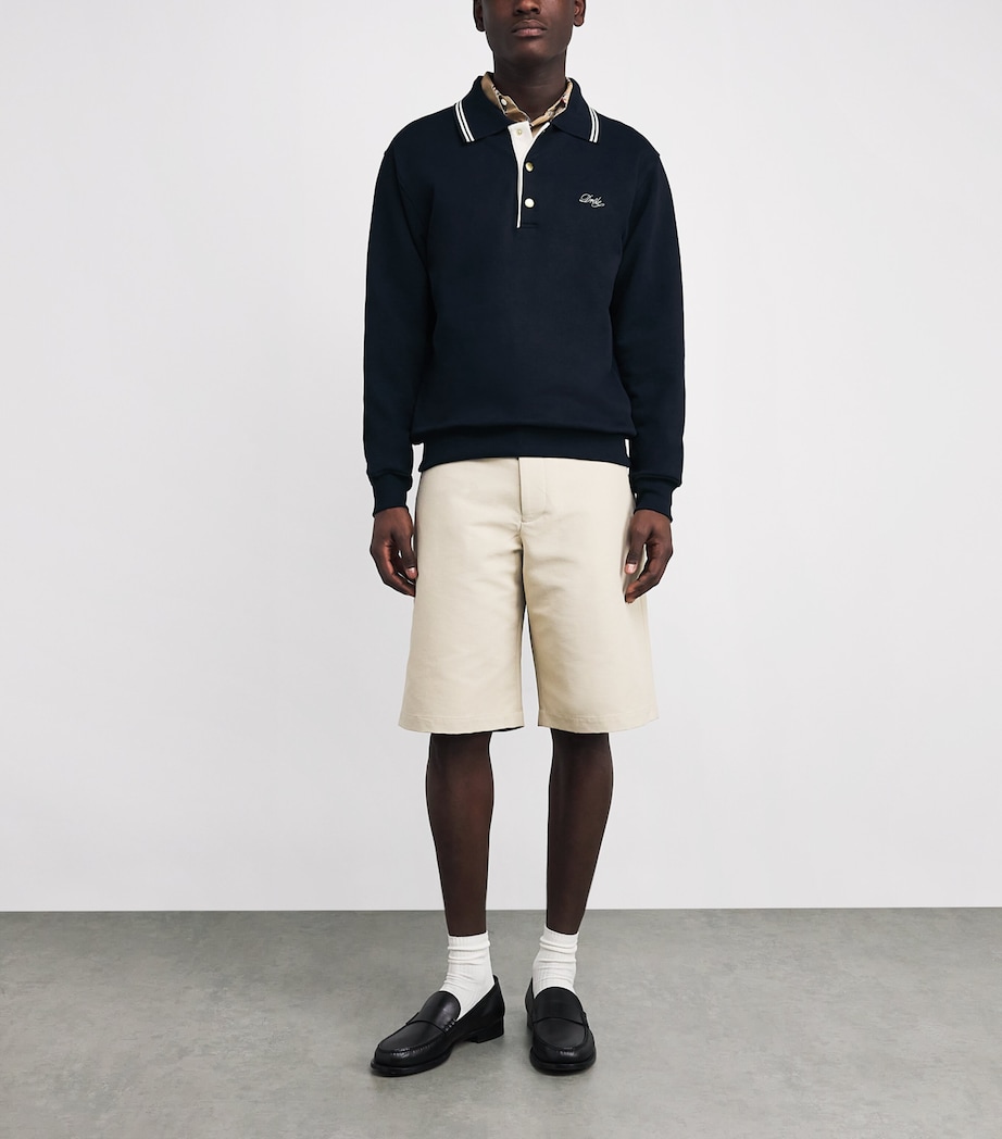 Cotton Pipe-Collar Polo Sweatshirt NAVY Image 2