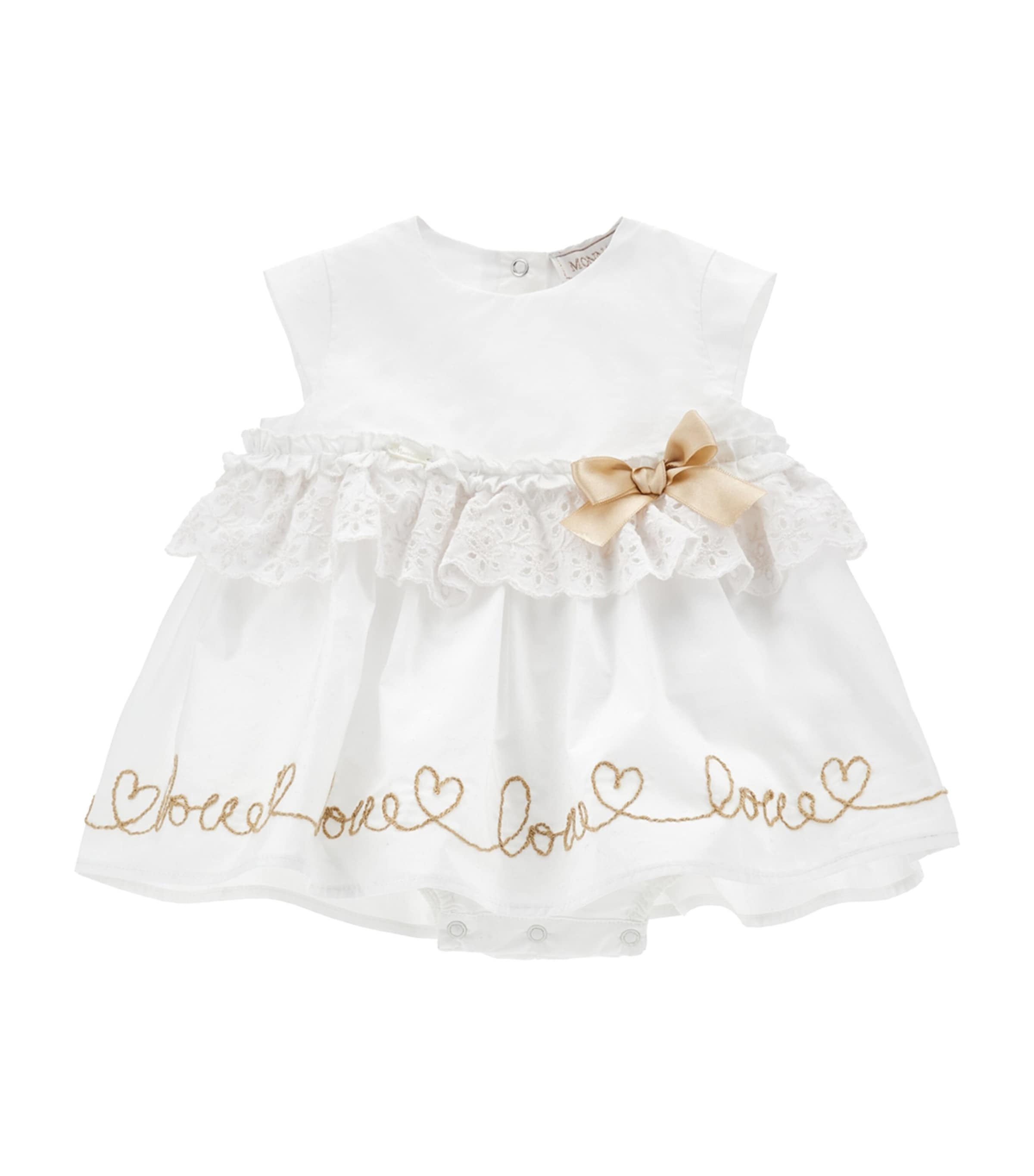 Monnalisa Cotton Embroidered Bodysuit In White