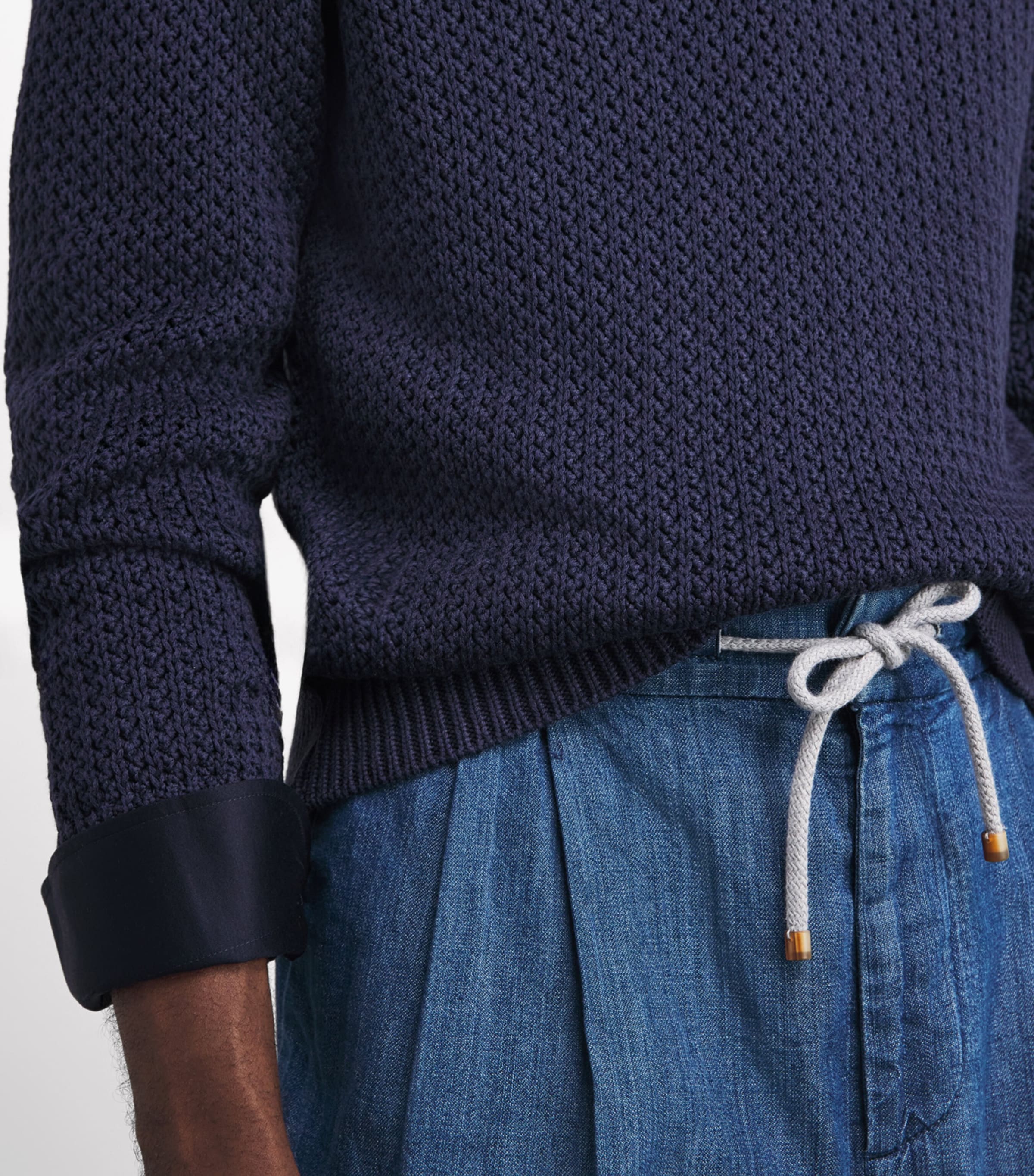 Isaia Mens Silk-Cotton V-Neck Sweater Image 3