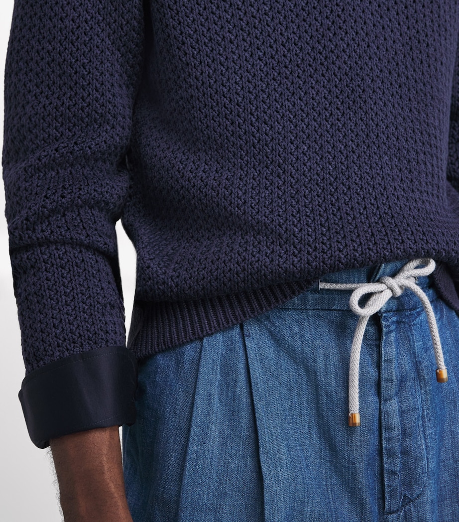 Isaia Mens Silk-Cotton V-Neck Sweater Image 3