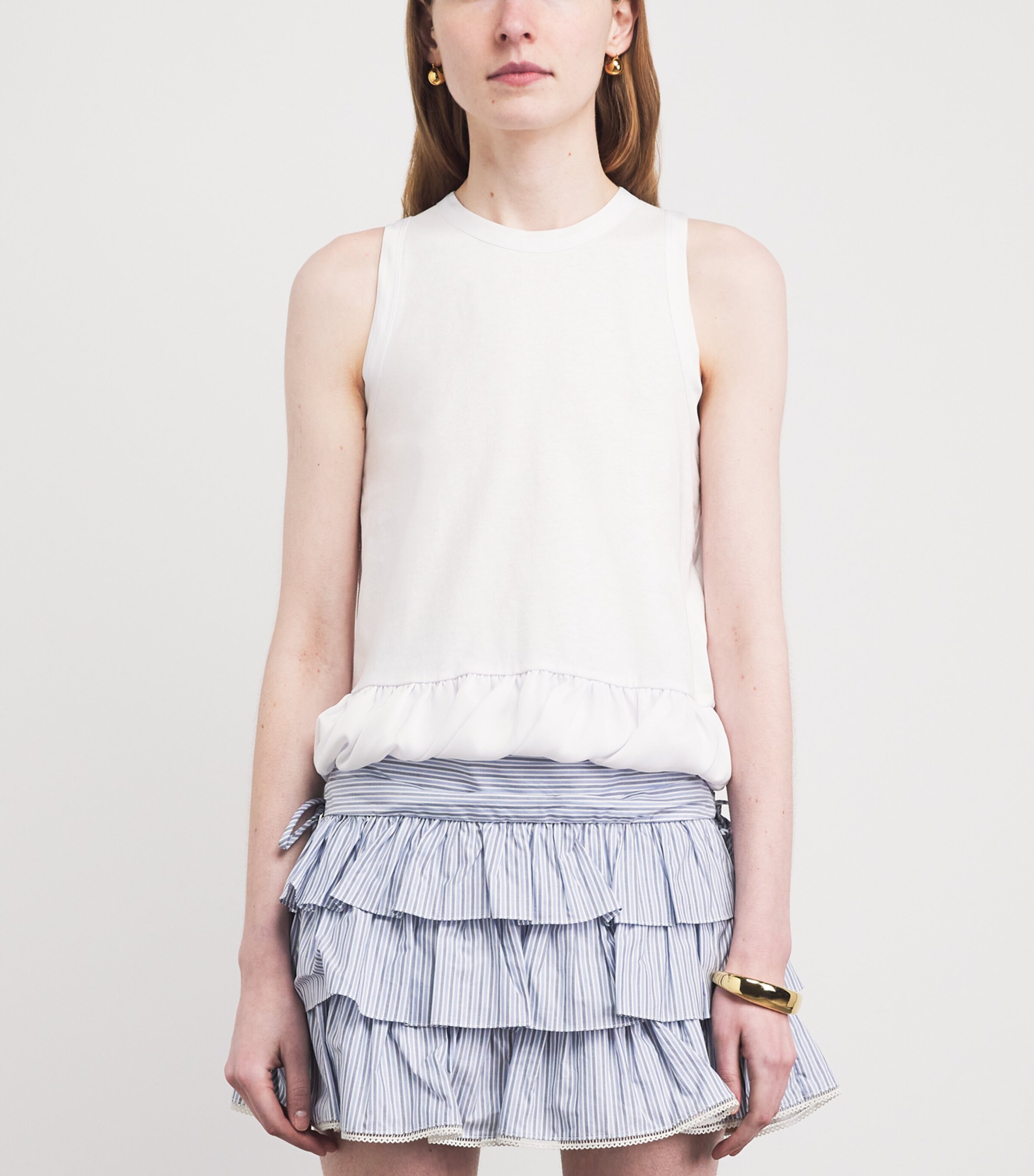 Sandro Paris Womens Cotton Ruffle Sleeveless Top White Image 4