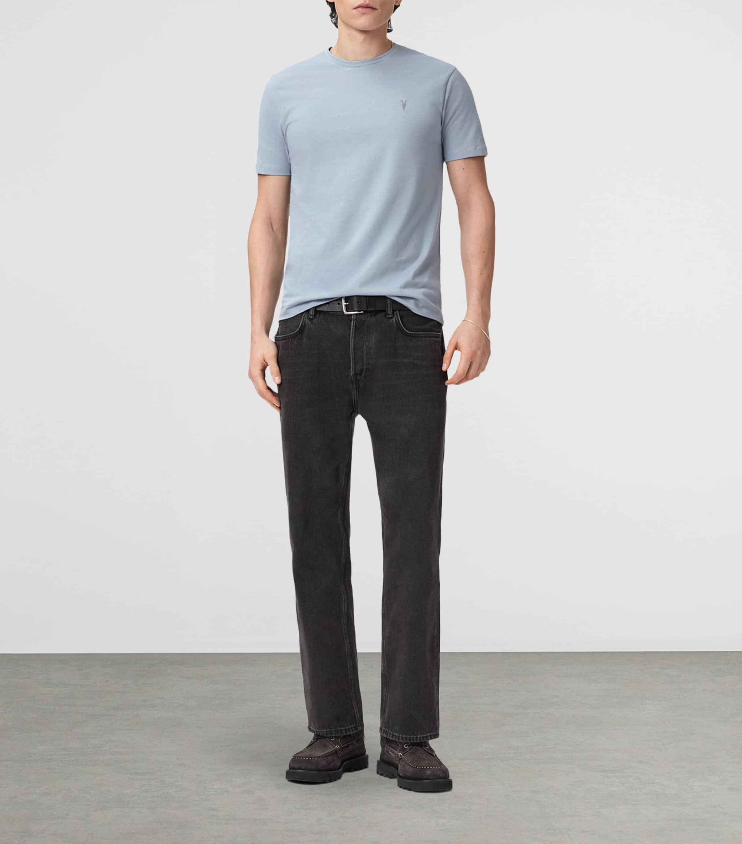 AllSaints Mens Organic Cotton Brace T-Shirt Misty Blue Image 2