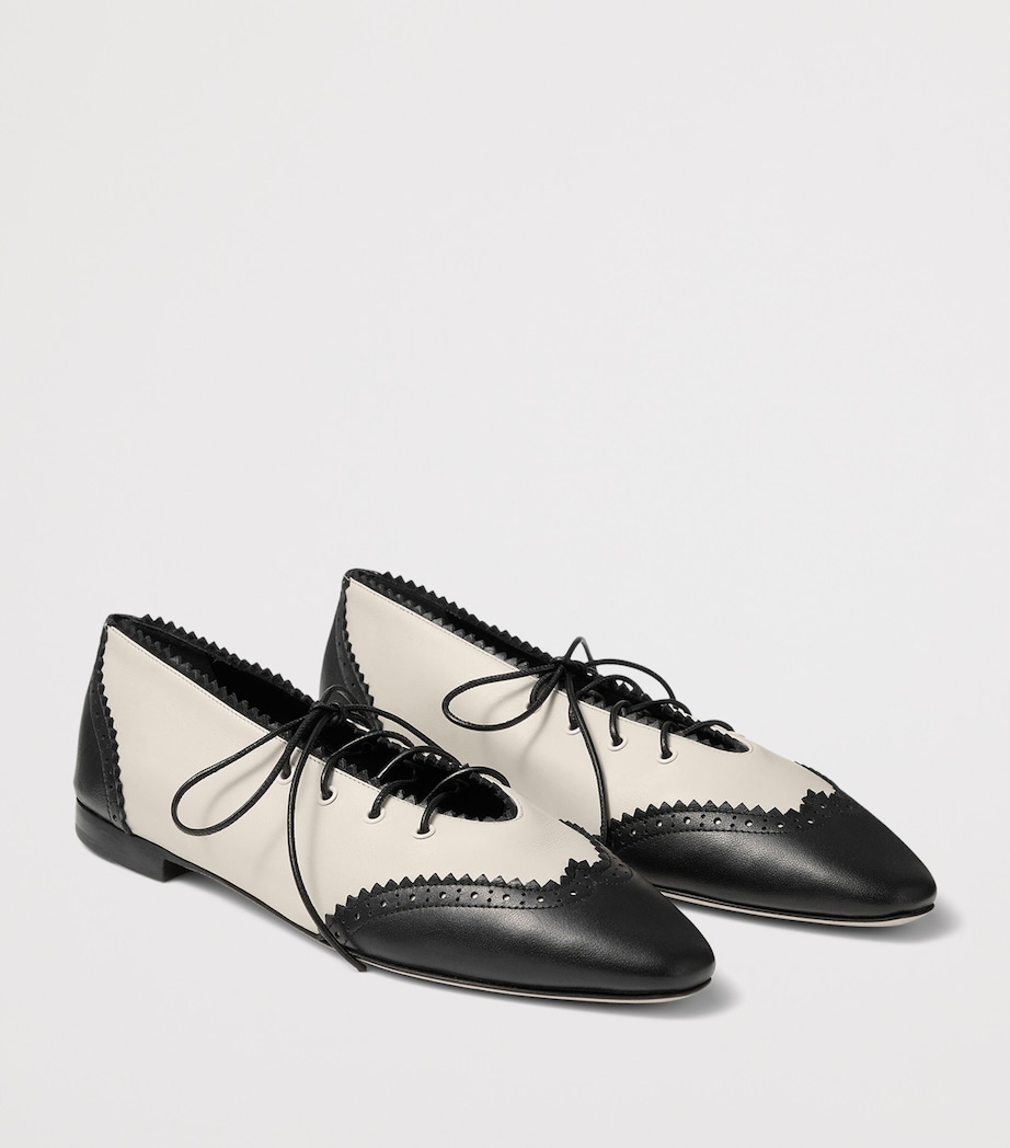 Jimmy Choo Margot Leather Lace-Up Flats Black/bone Image 2