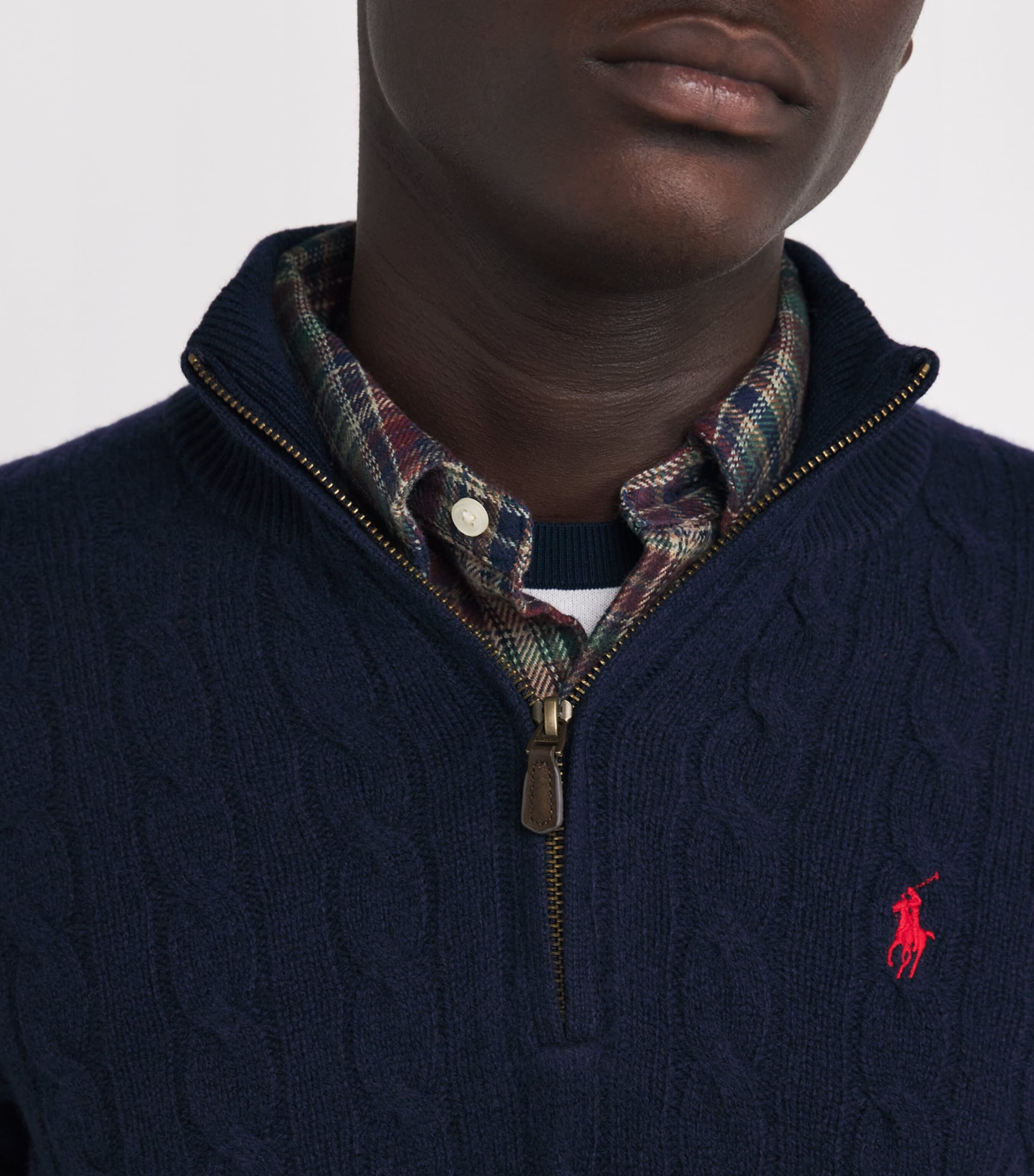 Polo Ralph Lauren Mens Wool-Cashmere Cable-Knit Quarter-Zip Sweater Blue Image 6