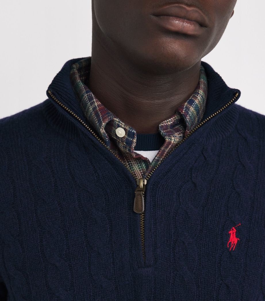 Wool-Cashmere Cable-Knit Quarter-Zip Sweater BLUE Image 6