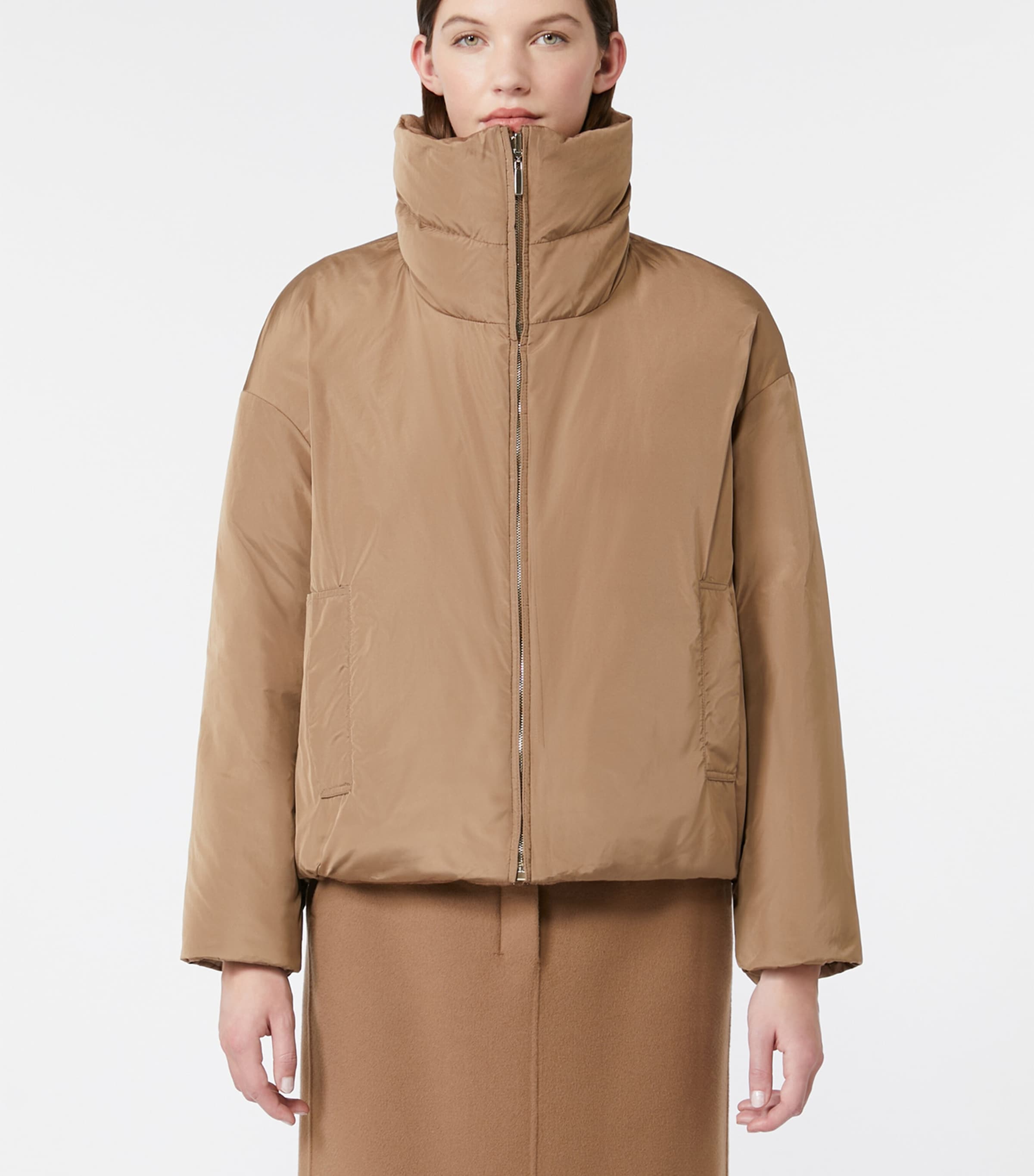 Down Camel Wool Reversible Quilted Coat BEIGE Image 5