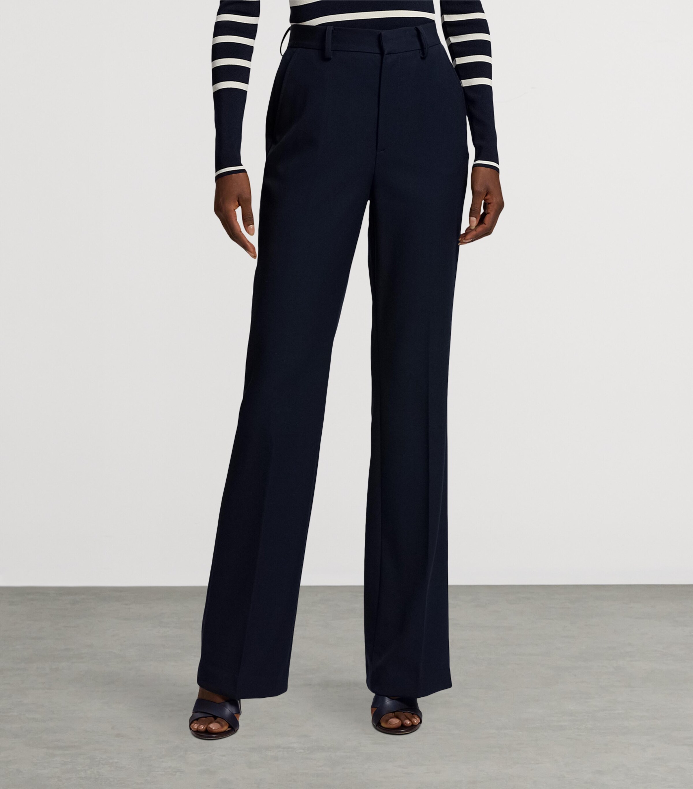 Ralph Lauren Womens Wool Grain de Poudre Wrigley Trousers Navy Image 9