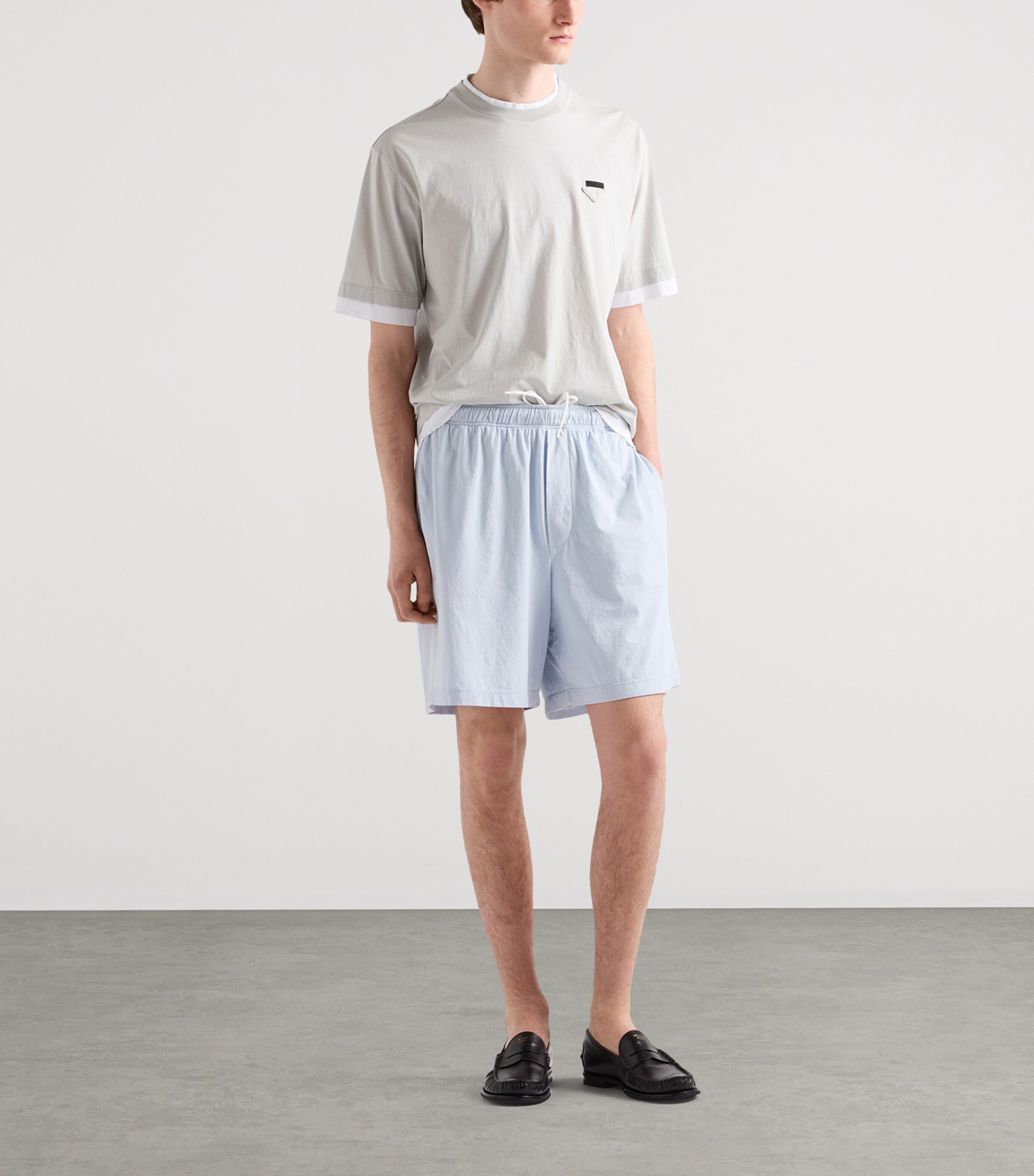 Prada Mens Cotton Layered Triangle T-Shirt Grey Image 2