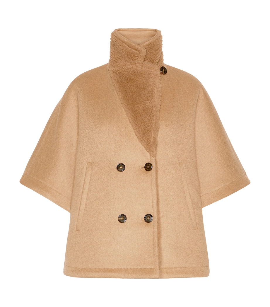 Max Mara Womens Camel Wool Double-Breasted Cape Camel Image 1