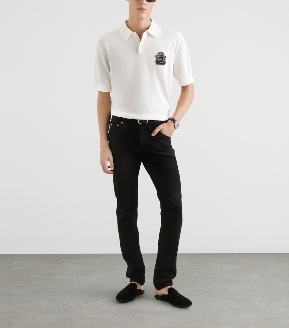 Dolce&Gabbana Mens Cotton Crest Logo Polo Shirt White Image 2