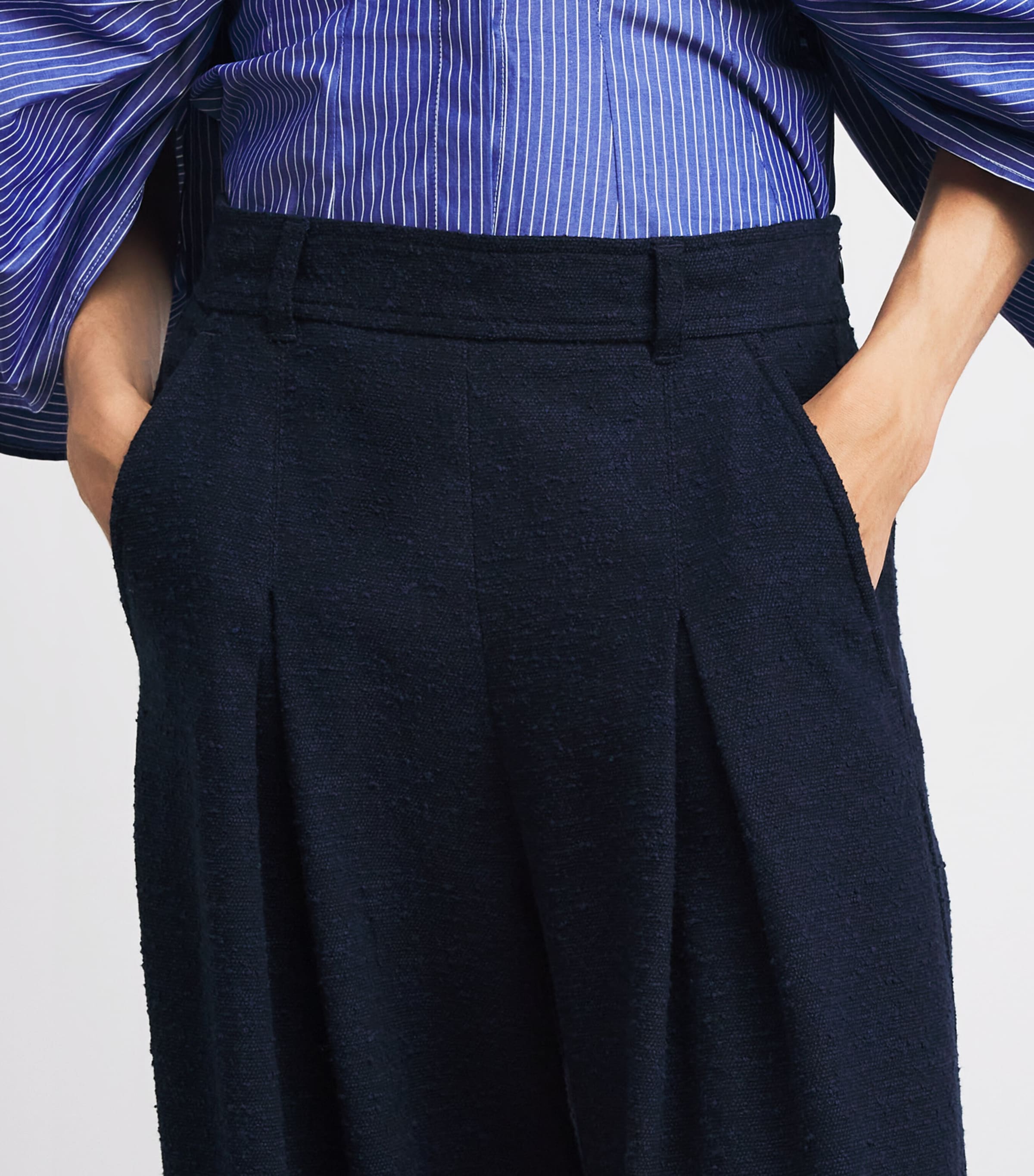 ME+EM Womens Very Wide Pleated Trousers Navy Image 3