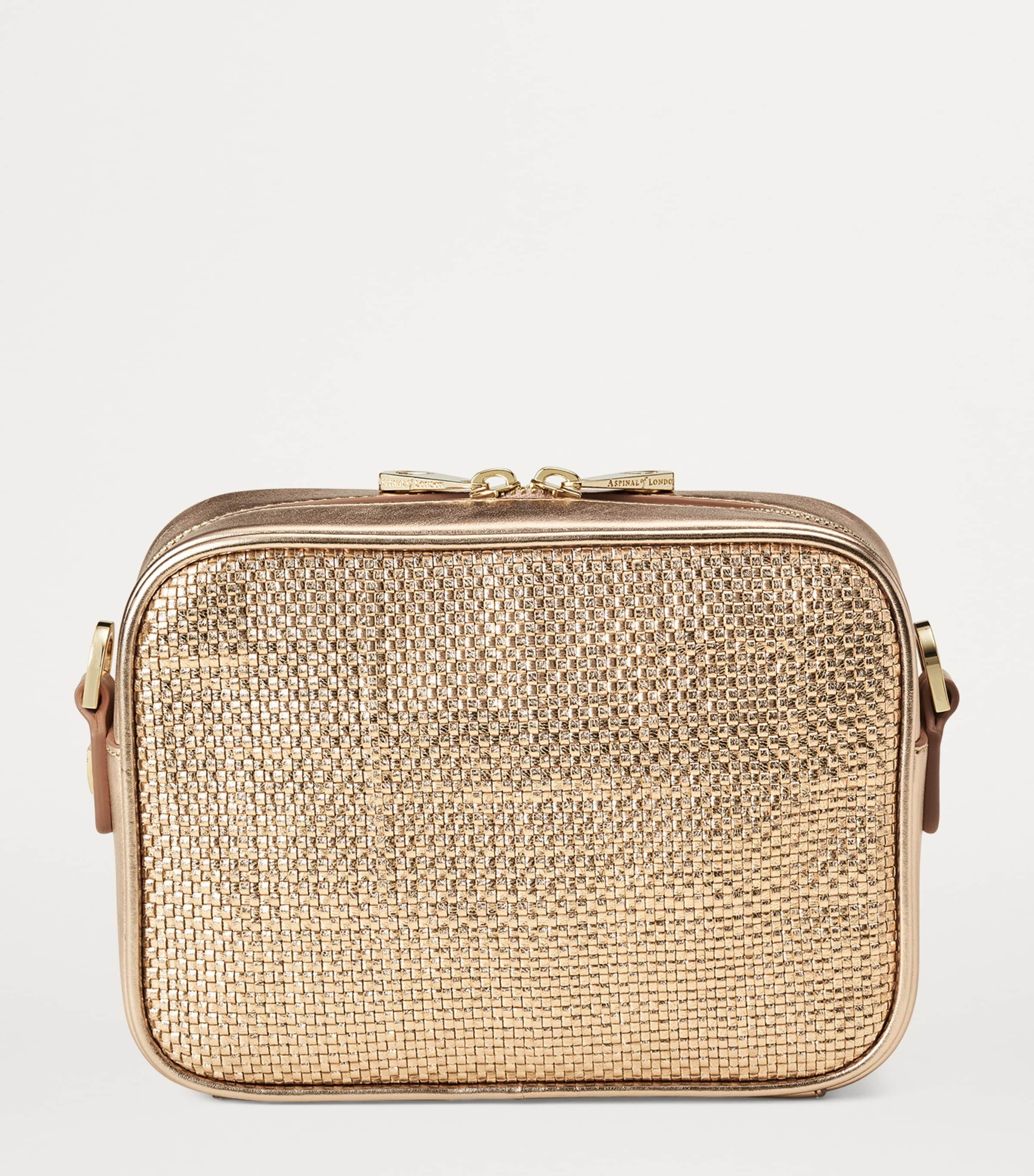 Aspinal Of London Leather Woven Camera Bag Champagne Image 3