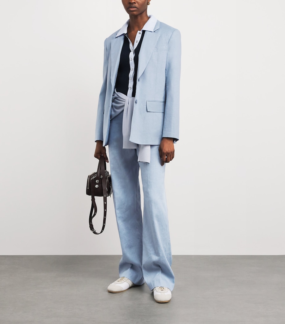Claudie Pierlot Womens Linen-Cotton Straight Blazer Grey Blue Image 2