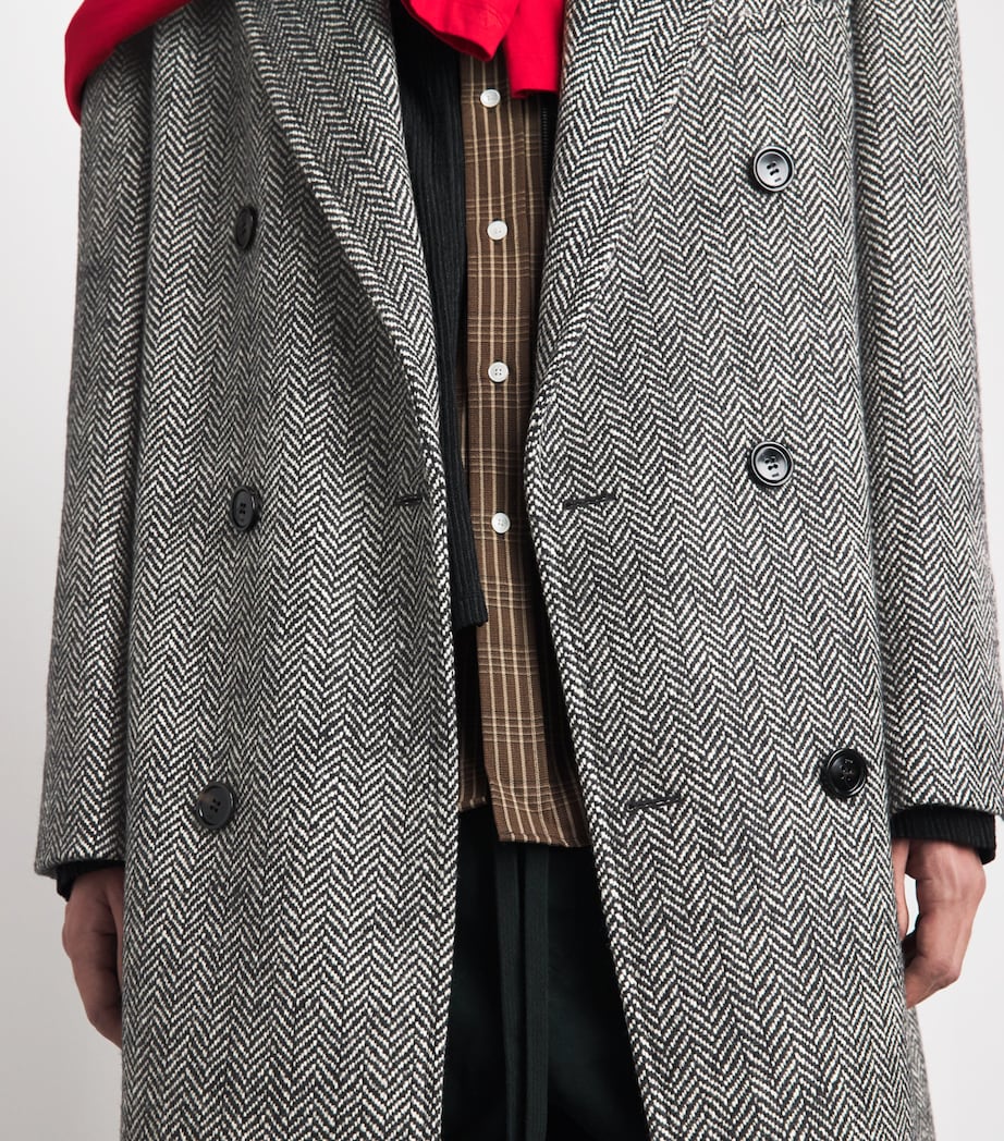 AMI Paris Mens Wool Double-Breasted Overcoat Noir/ivoire Image 3