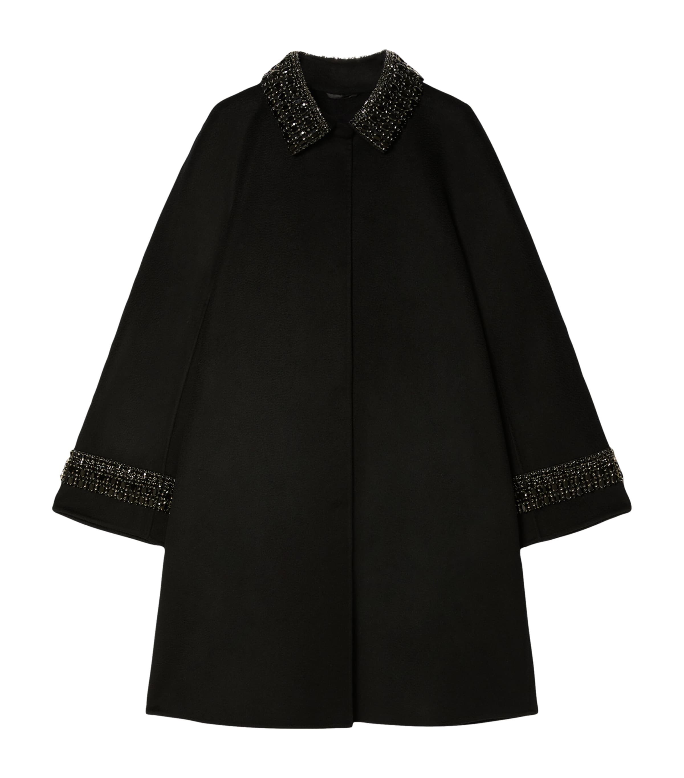 Marina Rinaldi Virgin Wool Sparkling-detail Coat In Black