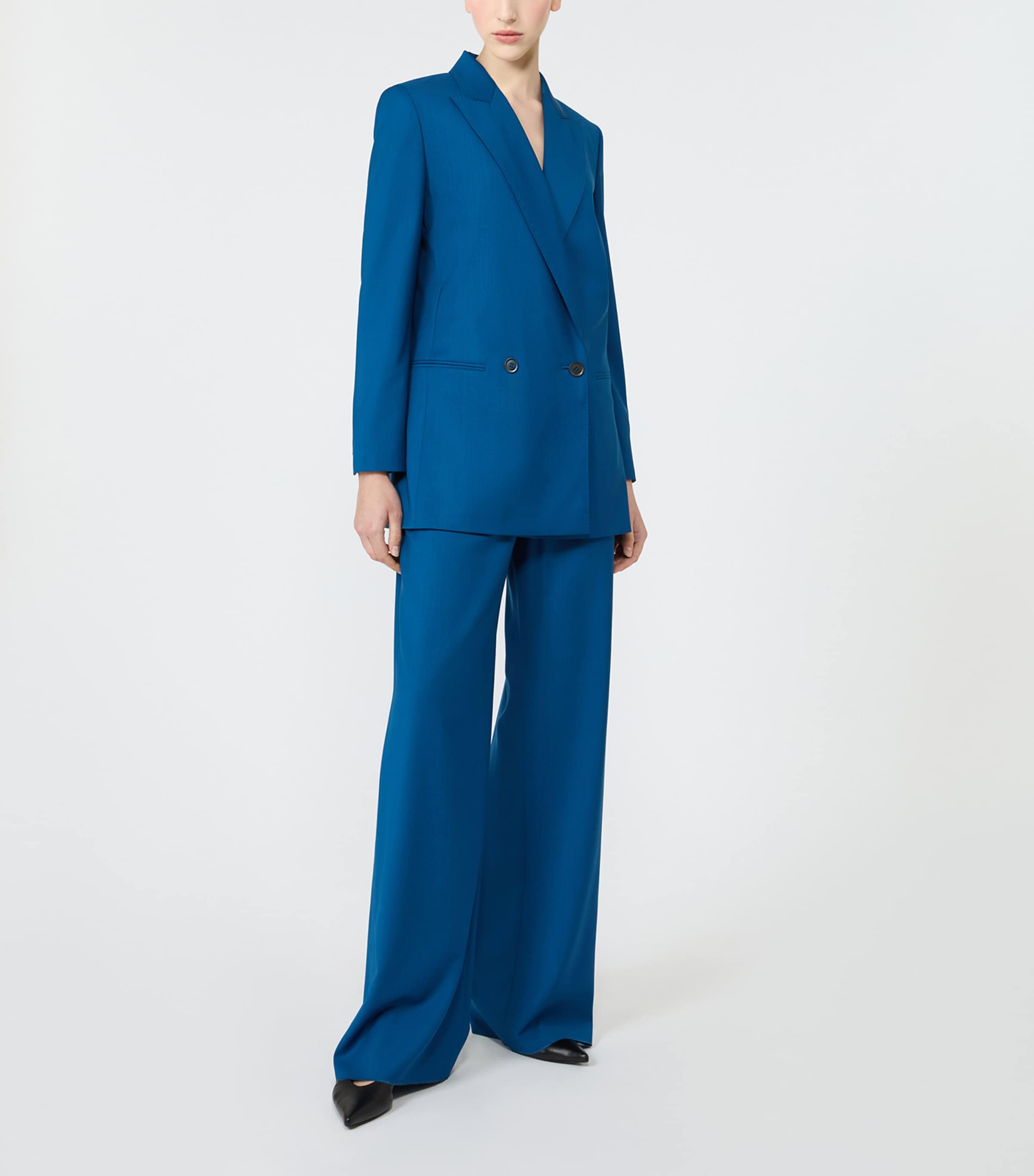 Max Mara Womens Virgin Wool Wide-Leg Trousers Navy Image 2
