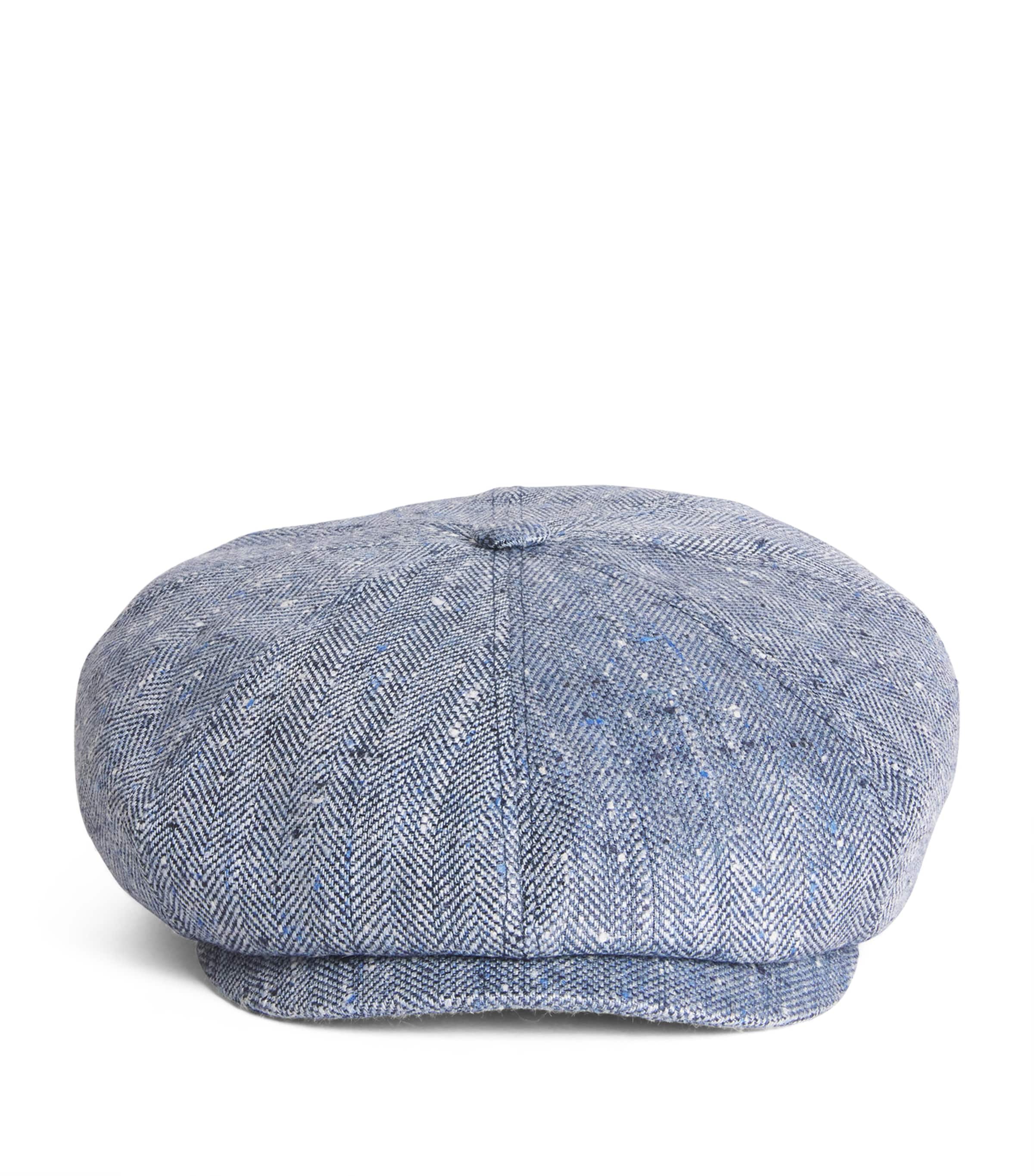 Stetson Silk-linen Herringbone Flat Cap In Blue