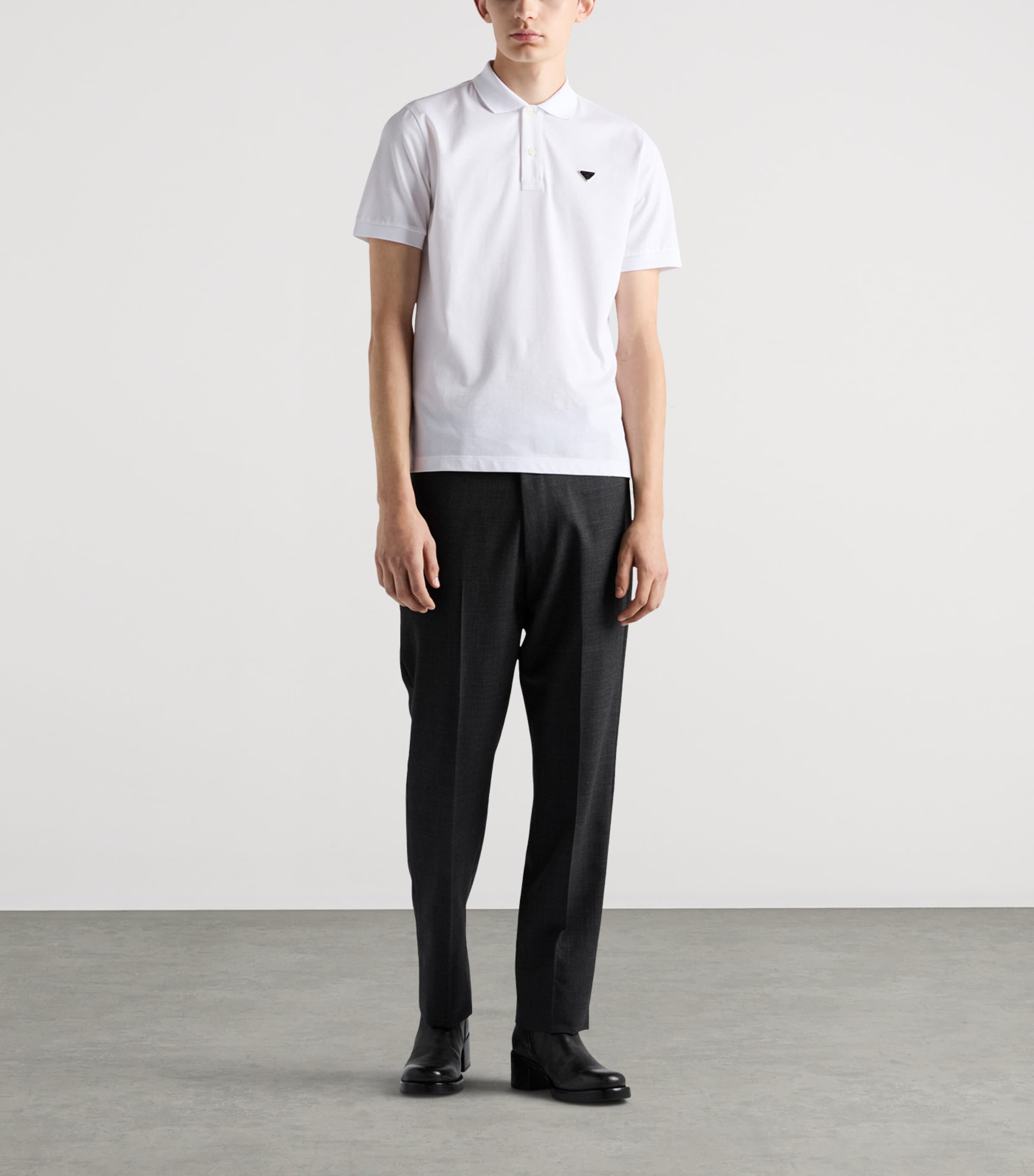 Prada Mens Cotton Piqué Slim Polo Shirt White Image 2