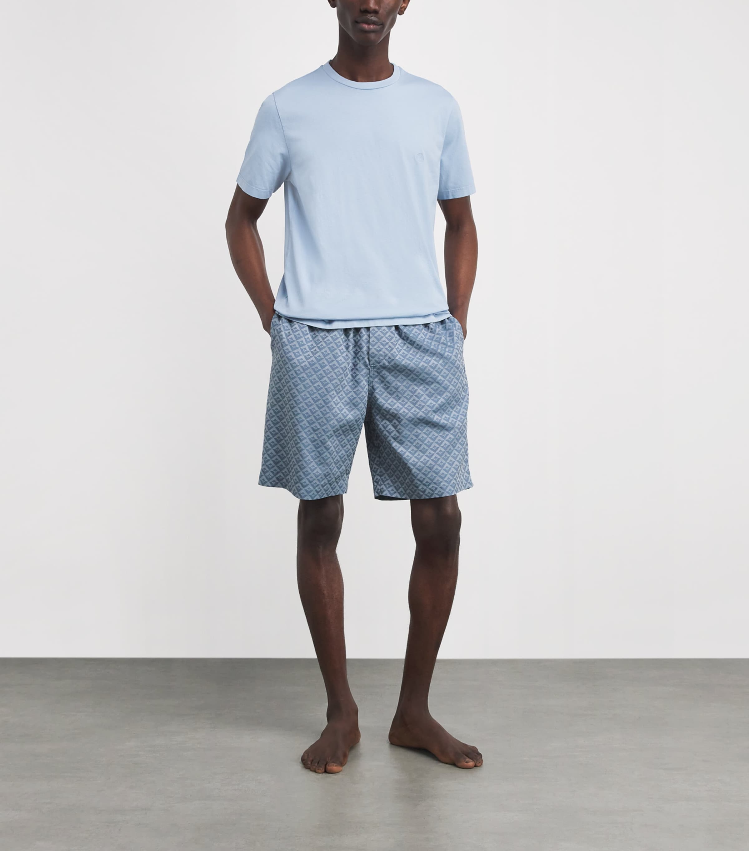 Cotton Geometric Logo Pyjama Shorts BLUE Image 2