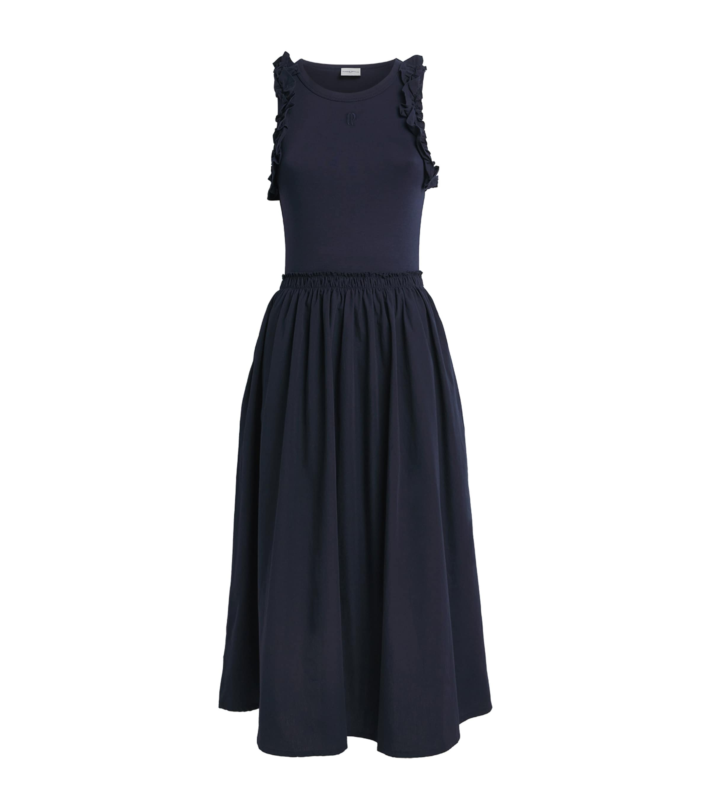 Claudie Pierlot Womens Cotton Ruffled Midi Dress Navy Image 1