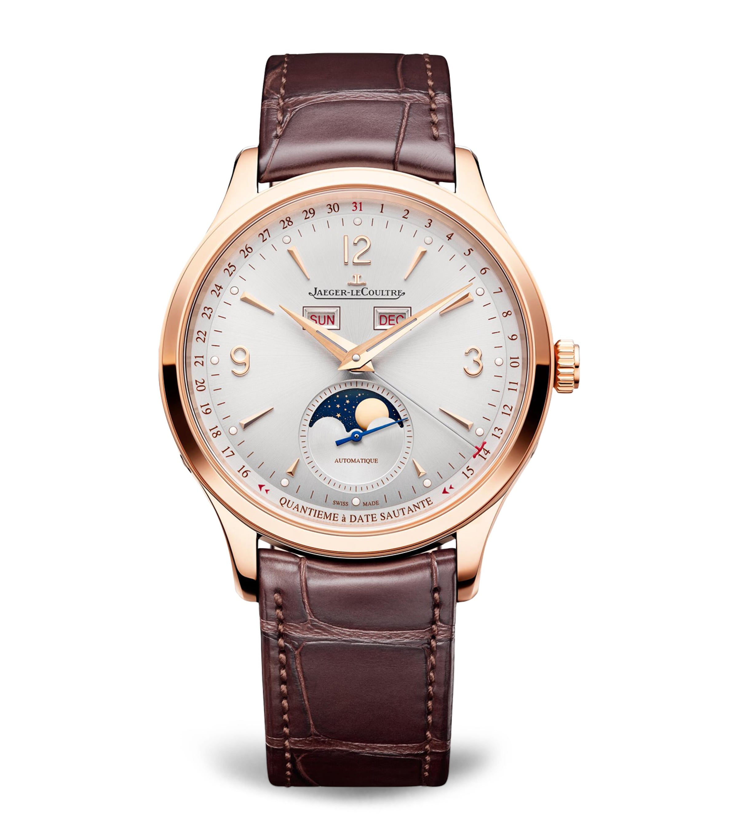 Jaeger-lecoultre Rose Gold Master Control Calendar Watch In Burgundy