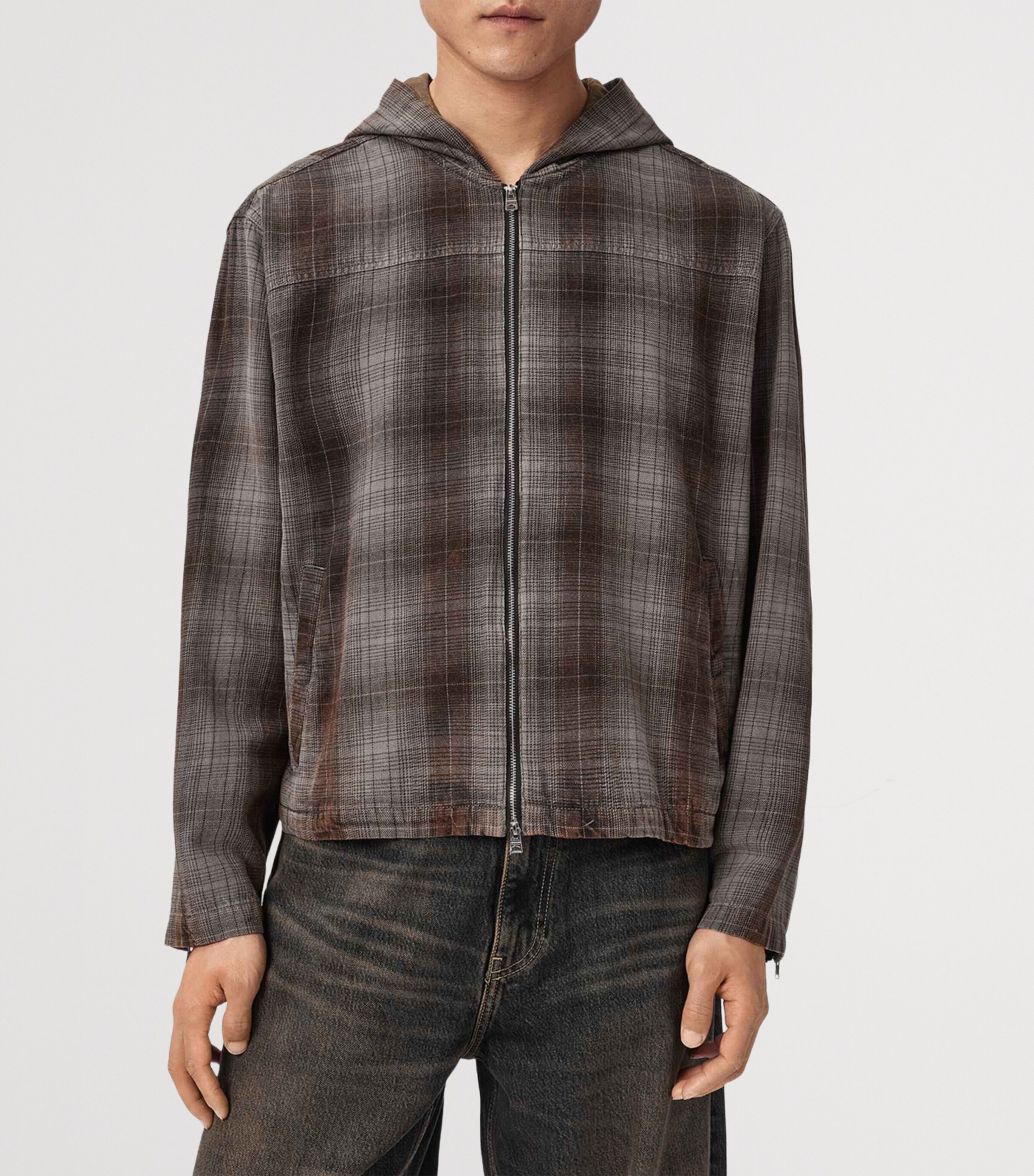 AllSaints Mens Santo Zip-Up Hoodie Shale Grey Image 3