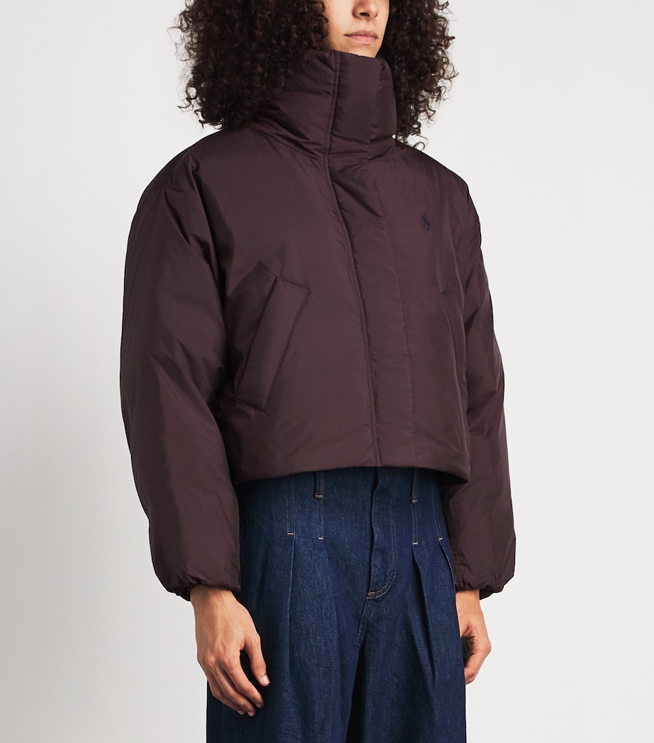 Polo Ralph Lauren Womens Down Cropped Puffer Jacket Dark Shadow Burgundy Image 4
