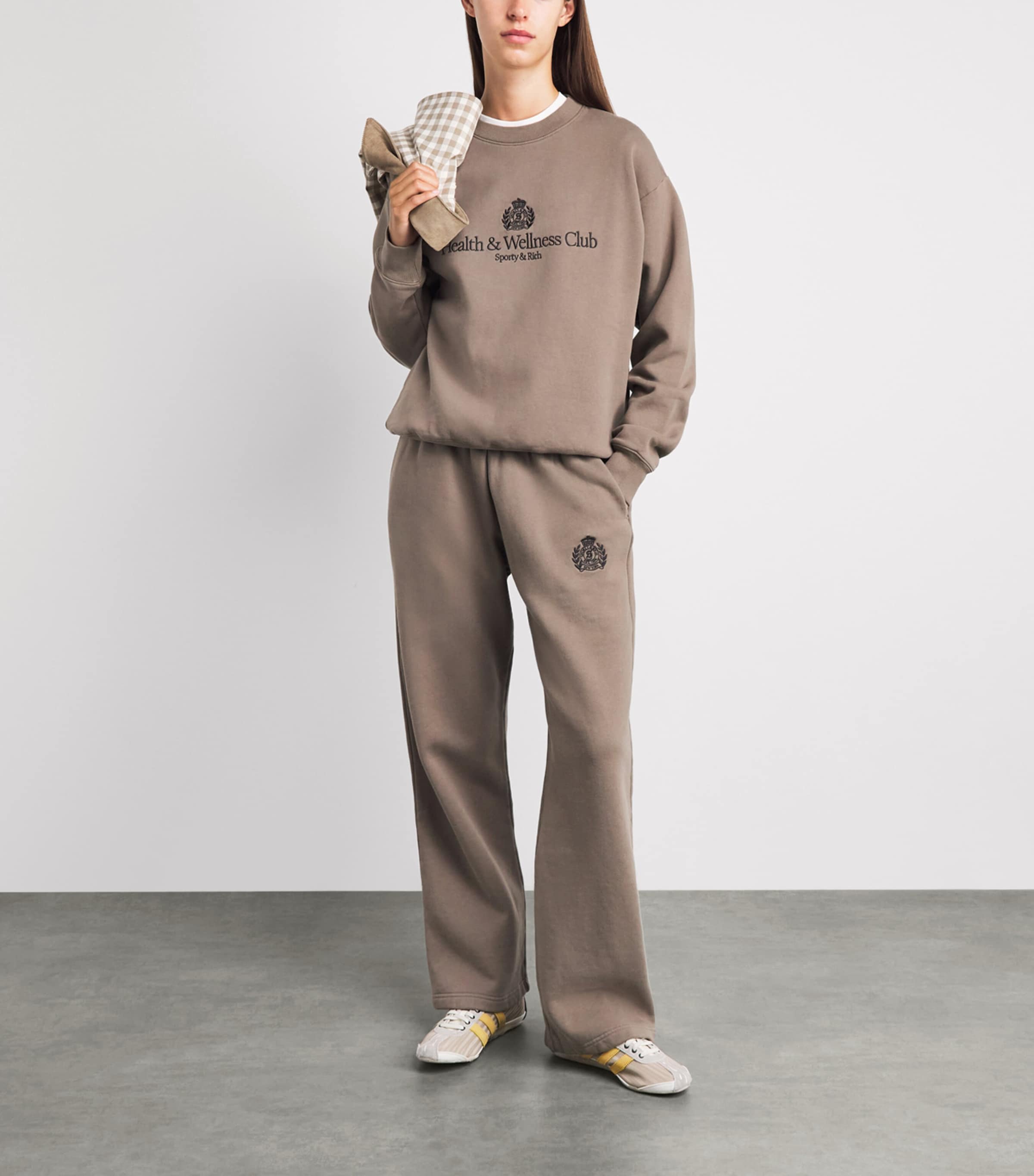 Sporty & Rich Womens Embroidered Crest Sweatshirt Sand White Image 2
