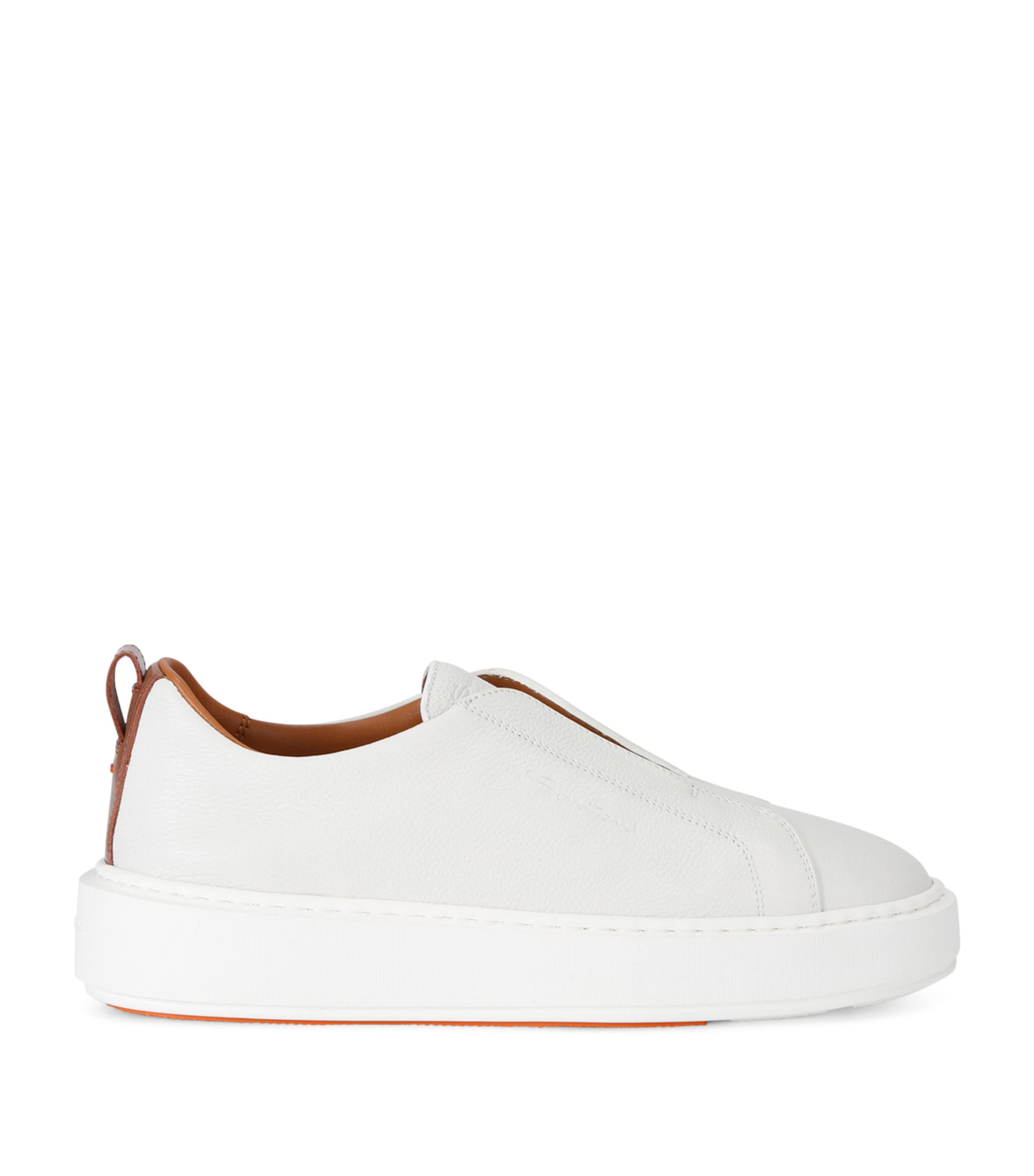 Santoni Leather Slip-on Sneaker In White