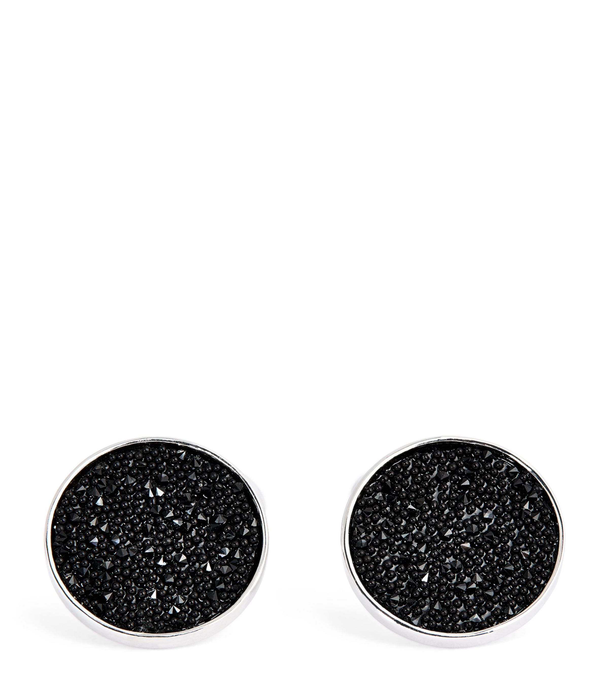Babette Rhodium-plated Moondust Round Cufflinks In Black