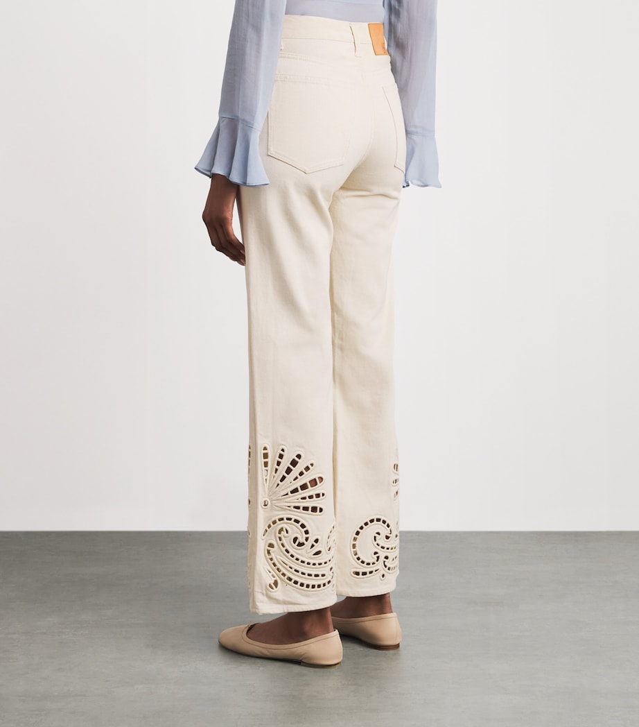 Ulla Johnson Womens Eyelet The Lou Flared Jeans Cowrie Image 5
