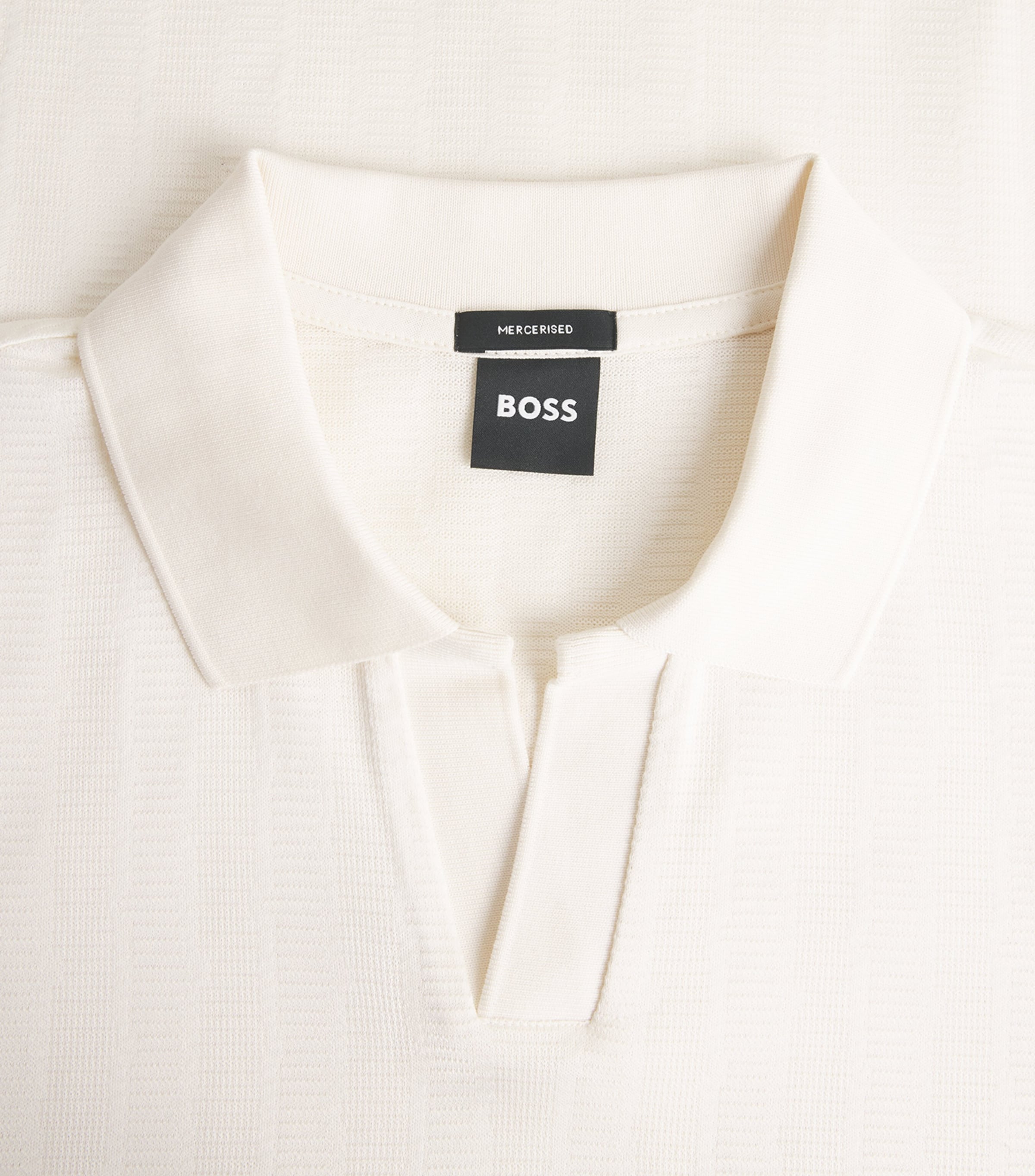 BOSS Mens Cotton Jacquard Open-Neck Polo Shirt Open White Image 6