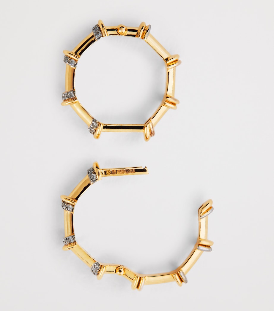 Small Yellow Gold and Diamond Warrior N*93 Hoop Earrings YELLOW GOLD Image 5