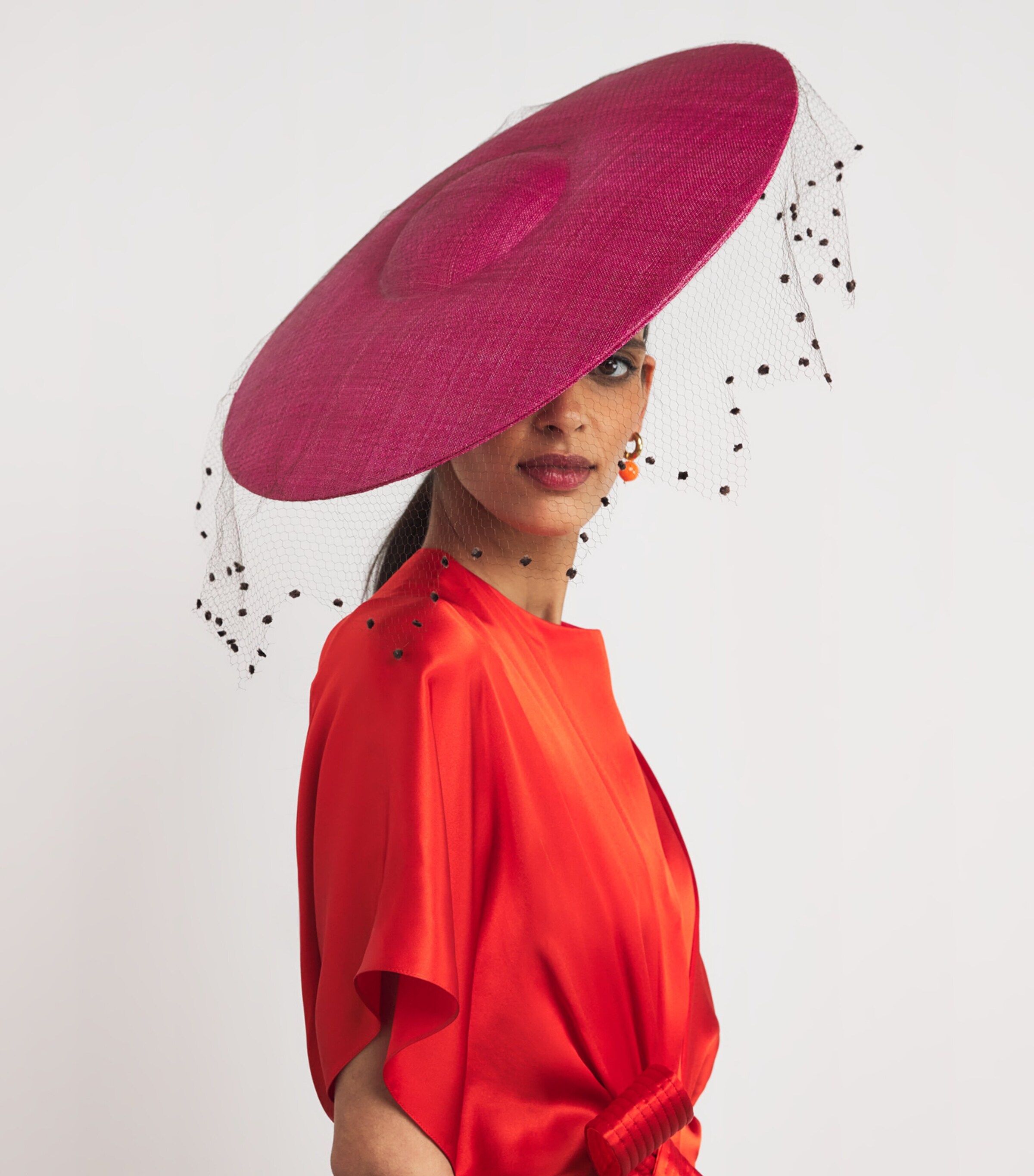 Veiled Hat Fascinator FUSCHIA Image 1