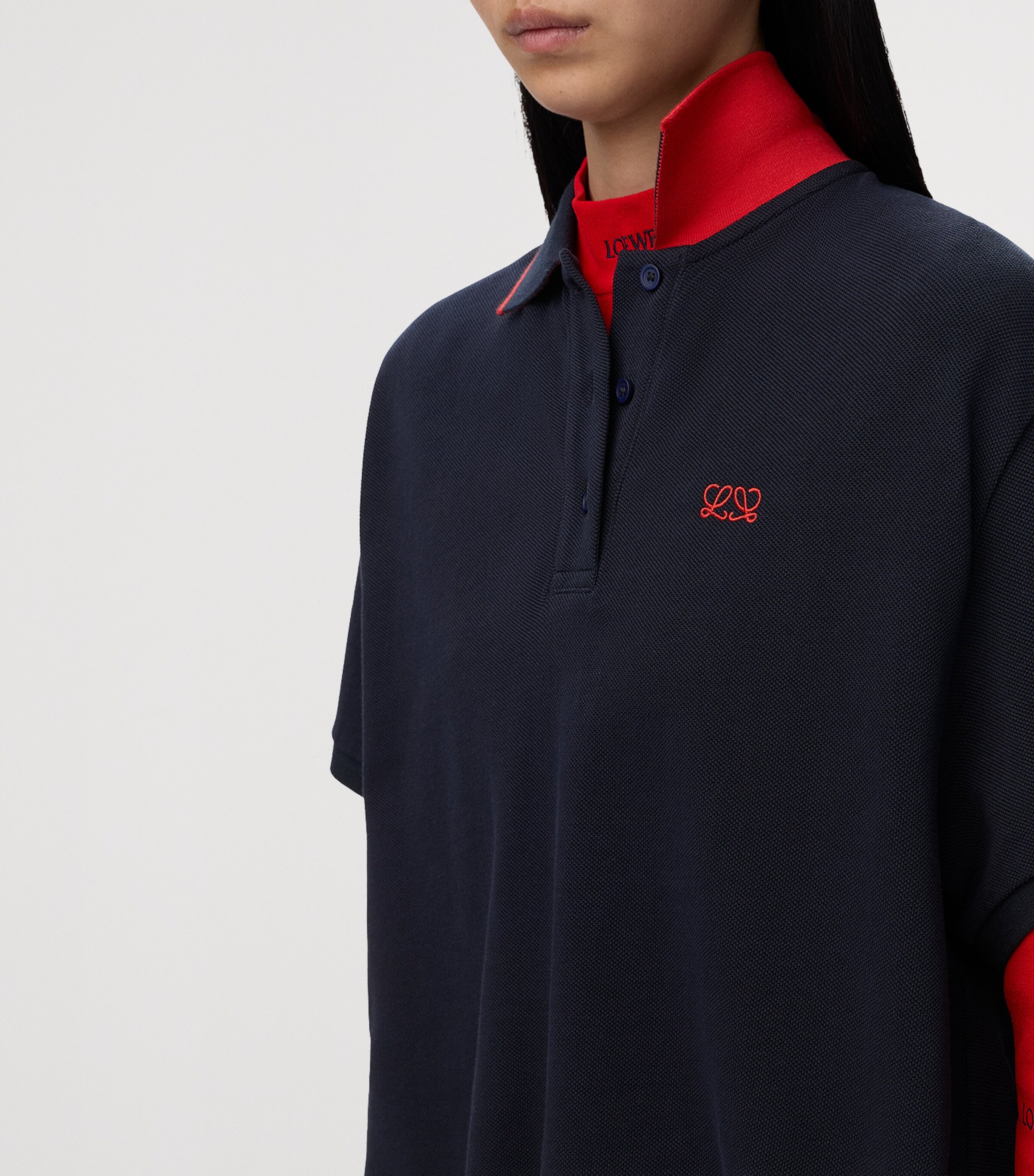 LOEWE Womens Stretch-Cotton Polo Shirt Navy Blue Image 5