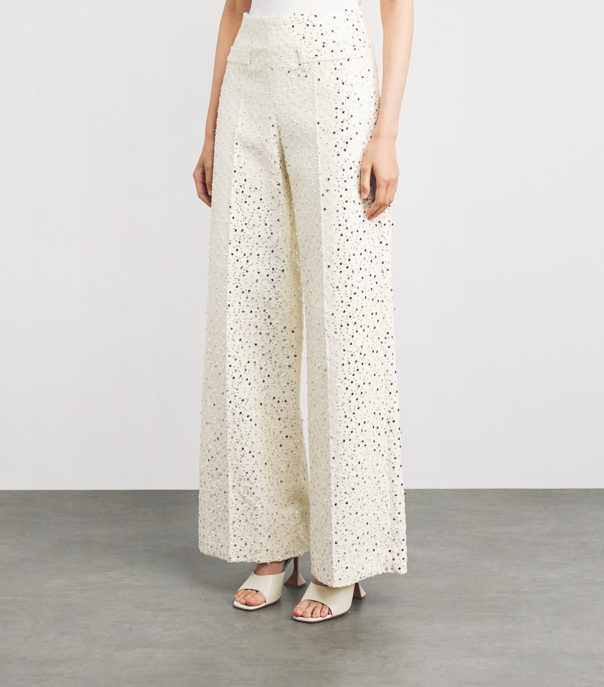 Sandro Paris Womens Cotton-Blend Sequin Straight Trousers Ecru Image 4