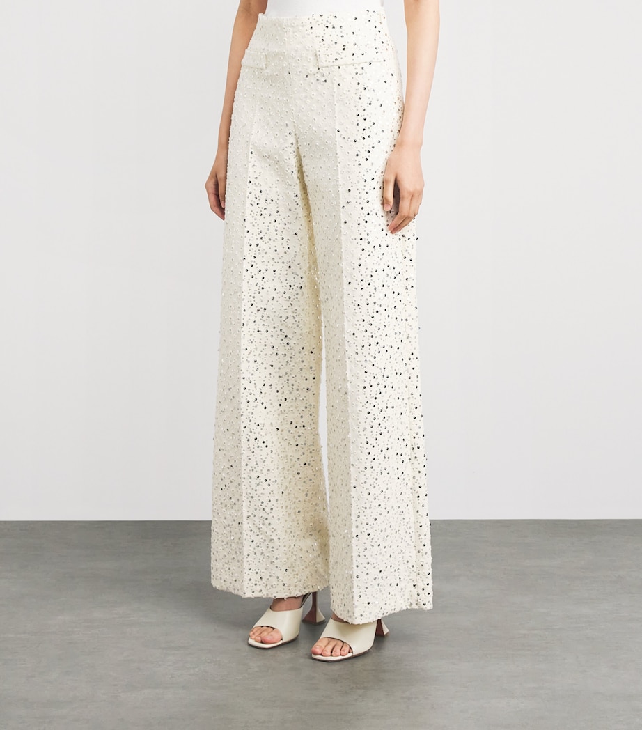 Sandro Paris Womens Cotton-Blend Sequin Straight Trousers Ecru Image 4