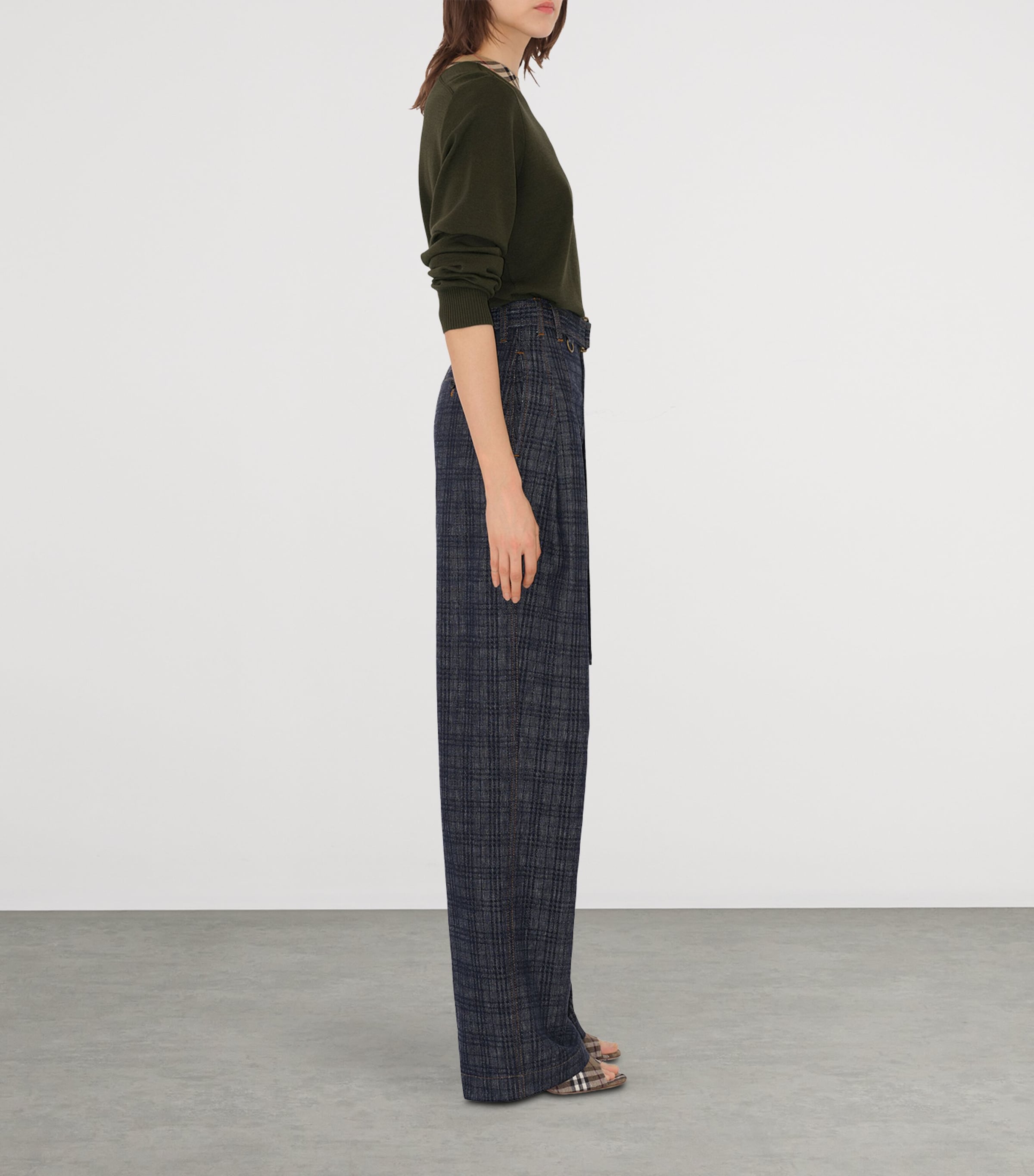 Wool Check-Trim Sweater SHALE Image 3