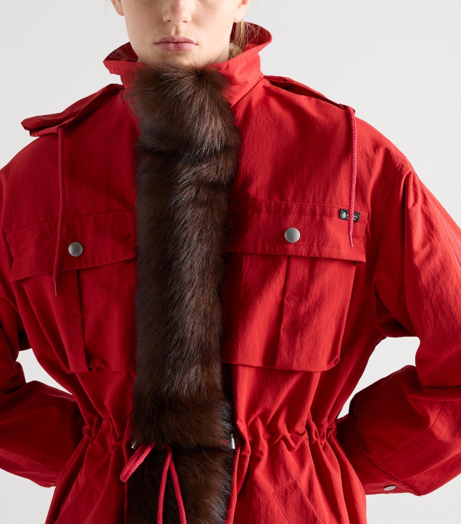 Prada Womens Technical Shearling-Trimmed Parka Red Image 3