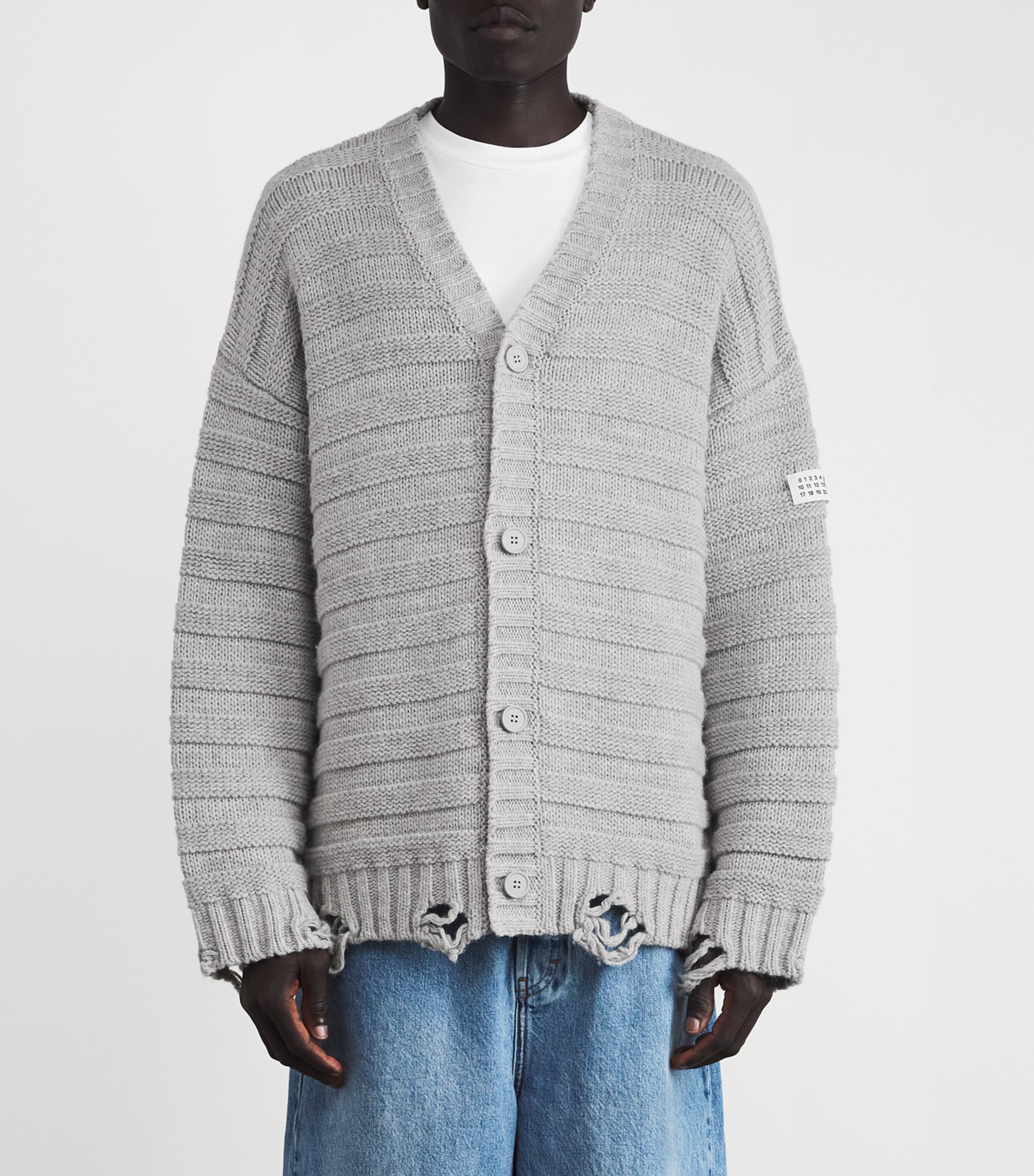 Wool-Blend Distressed Cardigan 857M - L GREY MELANG Image 3