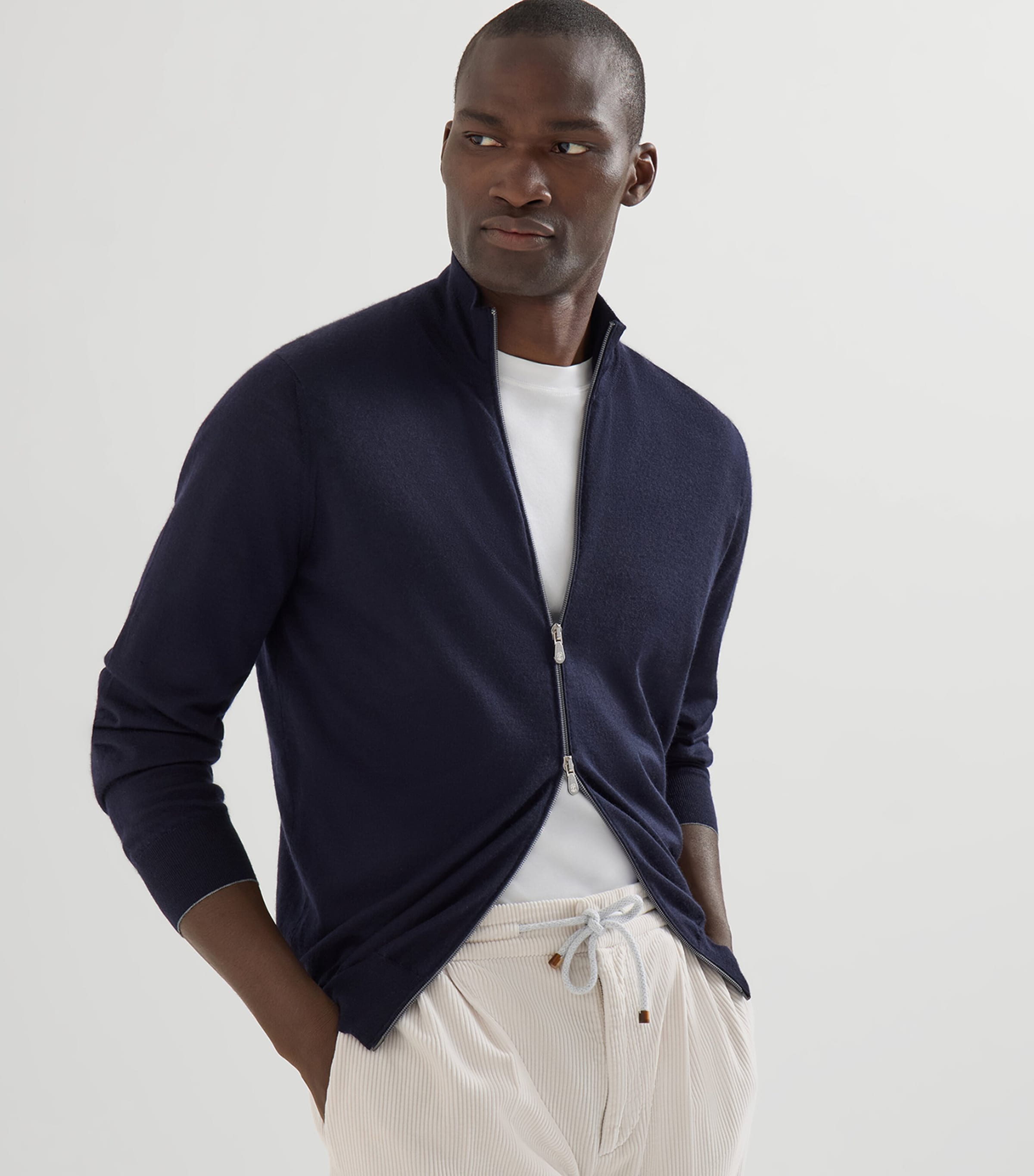 Brunello Cucinelli Mens Cashmere-Silk Zip-Up Cardigan Image 4