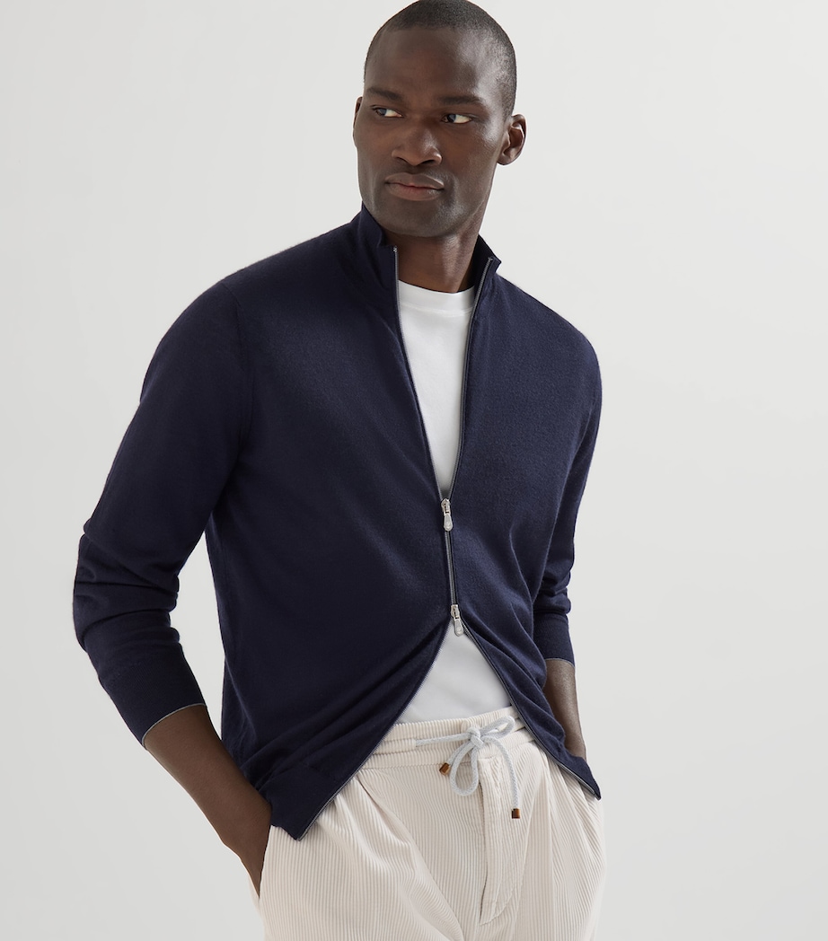Brunello Cucinelli Mens Cashmere-Silk Zip-Up Cardigan Image 4