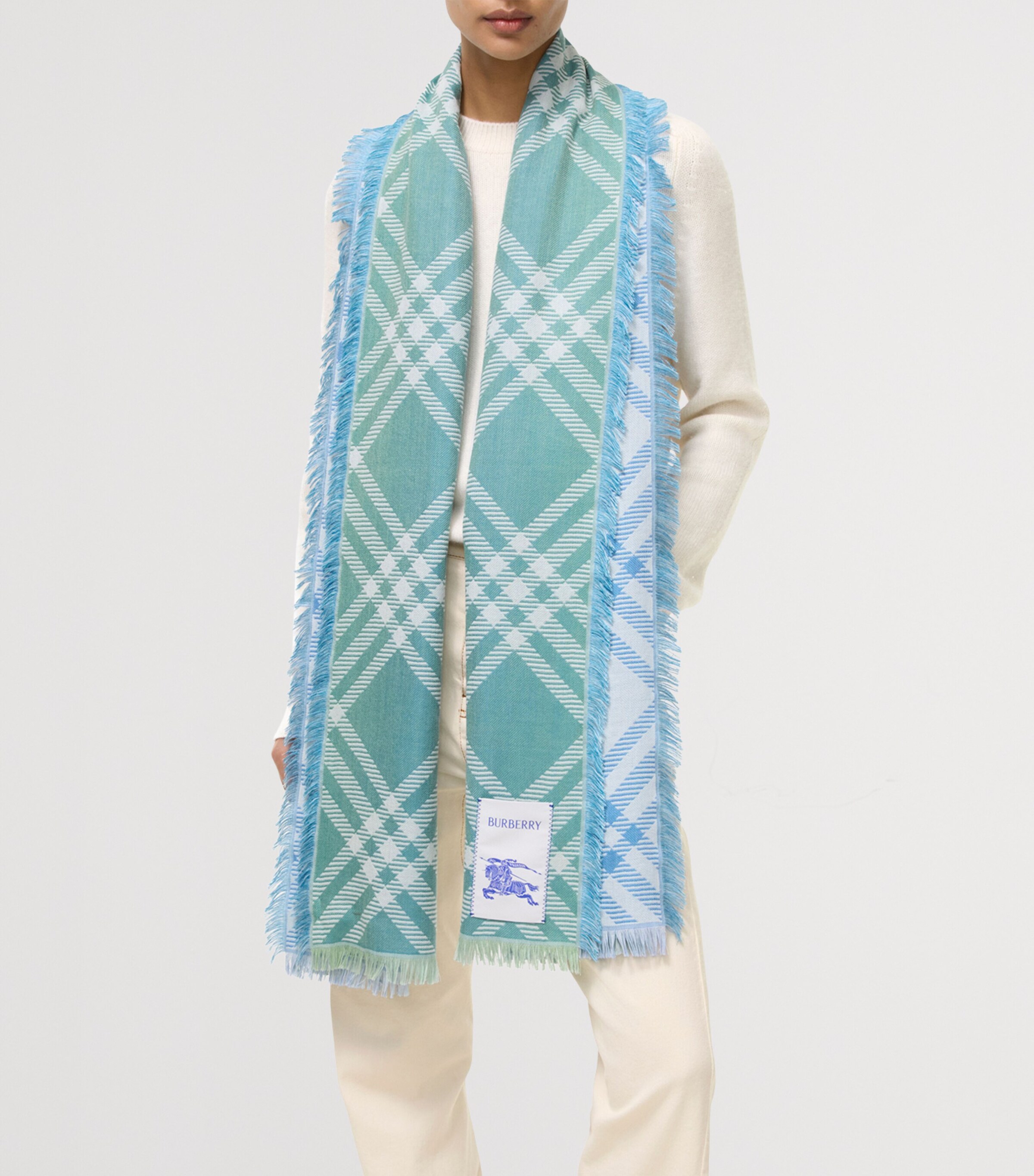 Burberry Wool-Silk Gradient Check Scarf Racquet Green Image 4