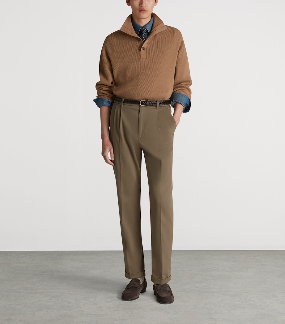 Stretch-Cotton Twill Double-Pleat Chinos 102KHAKI Image 2