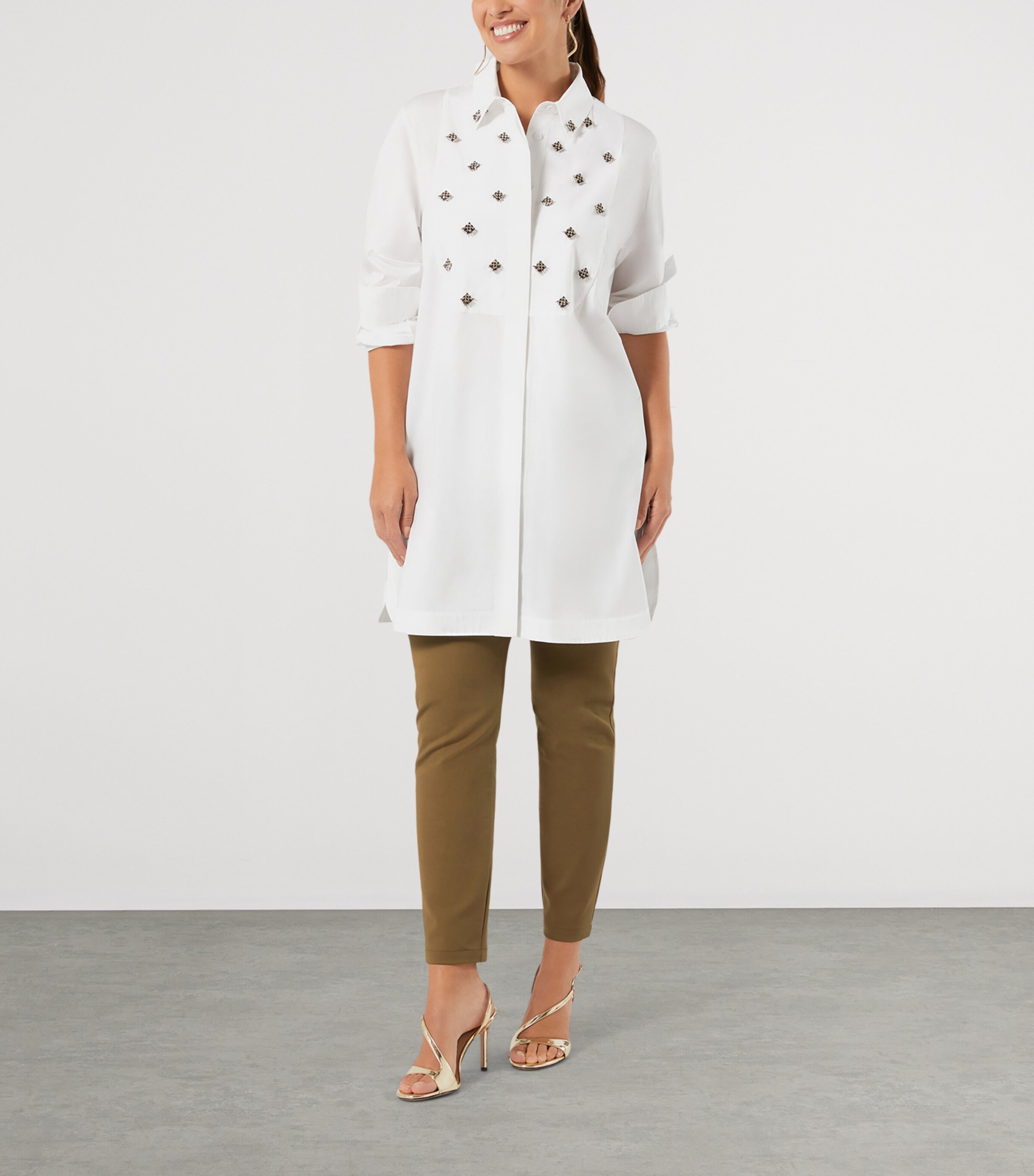 Marina Rinaldi Womens Embellished Longline Shirt Optical White Image 2